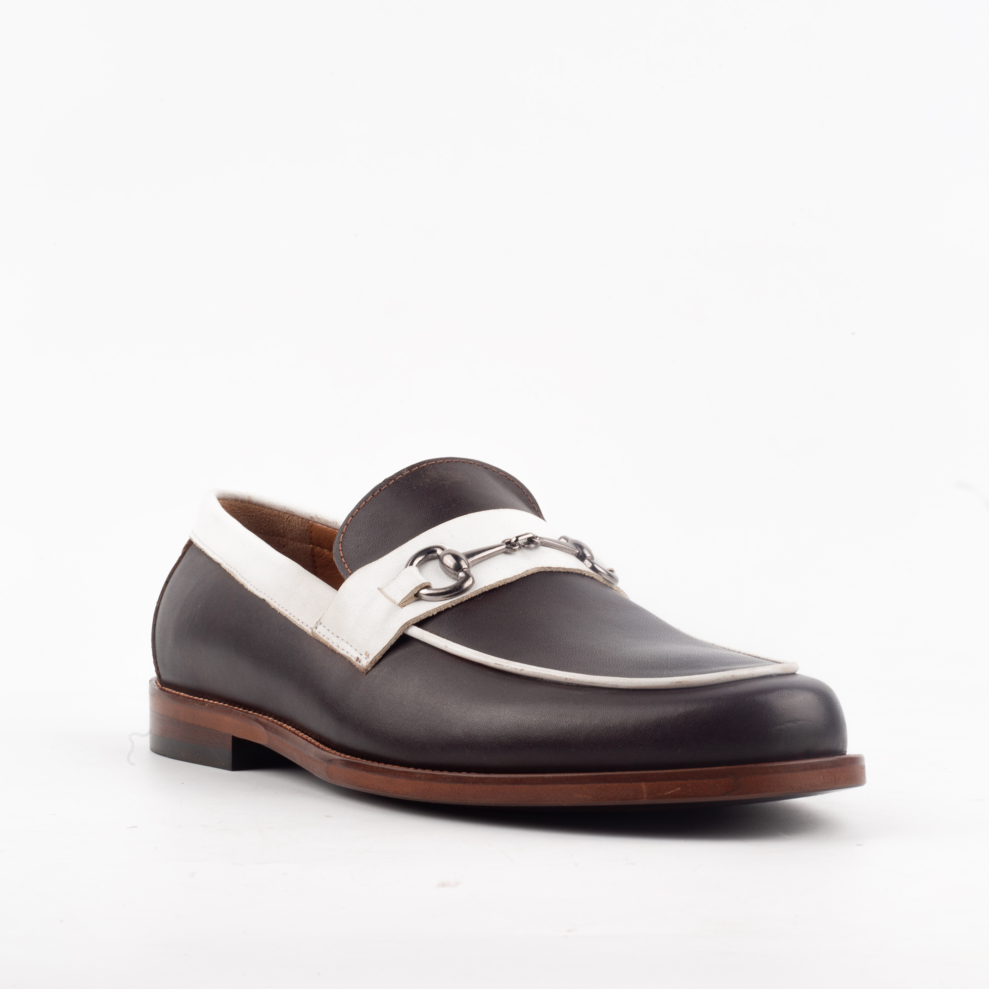 Elegant Two Tone Brown & White Leather Loafers for Men Classic Style with Modern Detailing.(V52-73) - Image 6