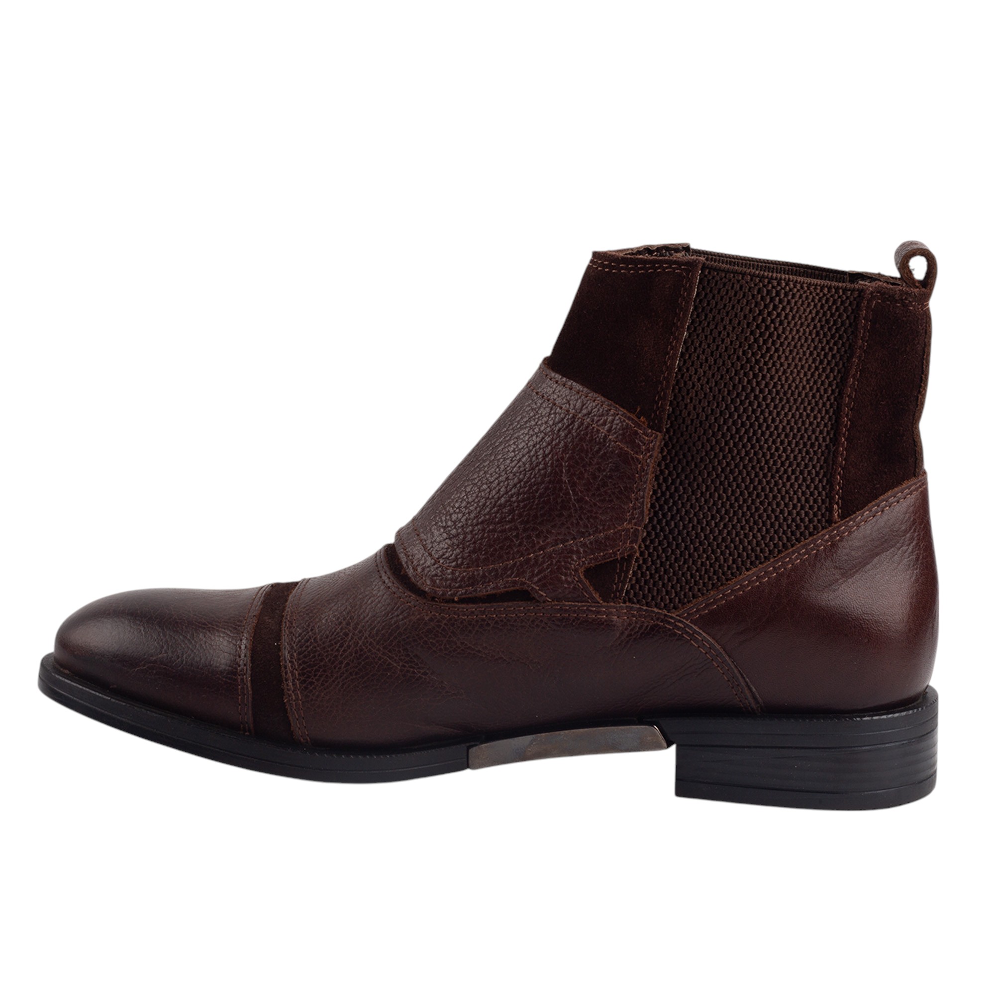 Elegant Dark Brown Double Monk Strap Boots for Men Genuine Leather Ankle Dress Boots with Suede and Elastic Panels.(12304) - Image 5