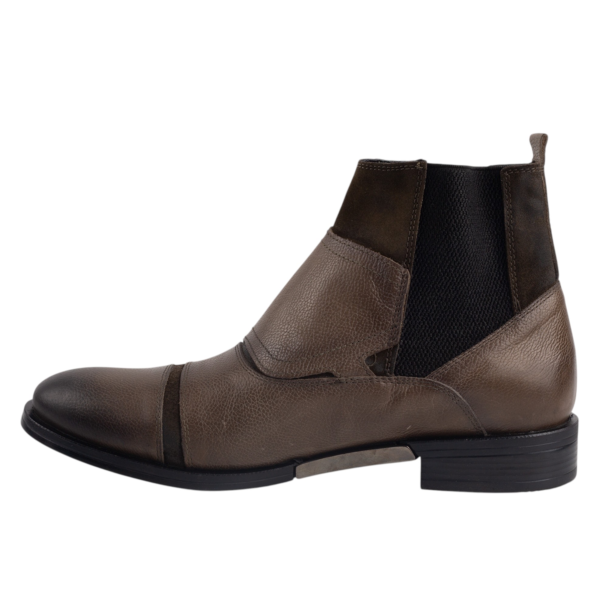 Sophisticated Olive Brown Double Monk Strap Ankle Boots for Men Premium Leather Dress Boots with Suede Accents.(12304) - Image 4