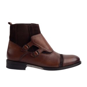 Men's Brown Double Monk Strap Ankle Boots Premium Leather Dress Boots with Suede Detailing.(12304)