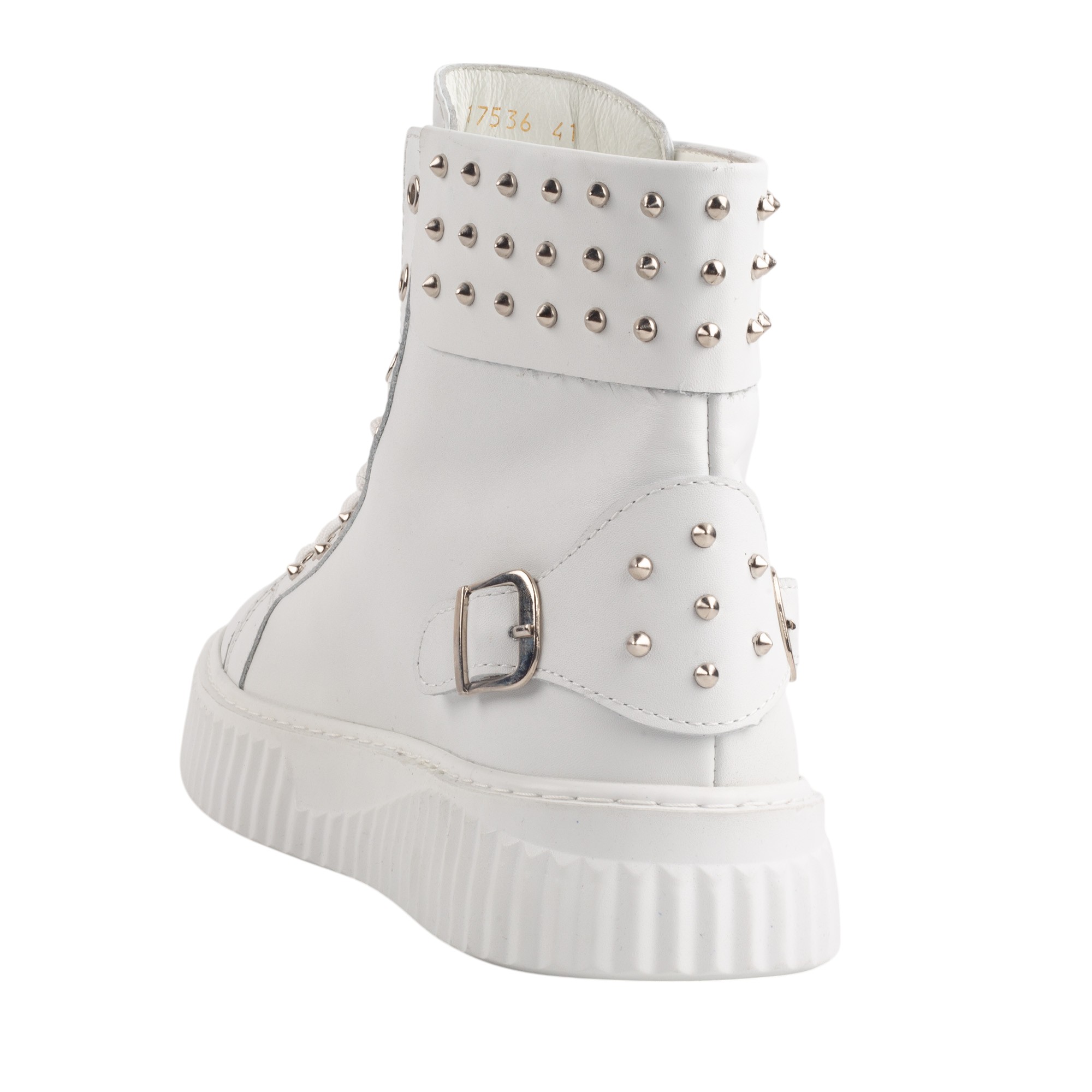 White Leather High Top Sneakers with Metallic Studs Premium Streetwear Statement Footwear for Men.(E17536) - Image 5