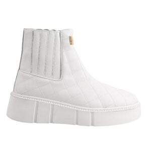 Luxury White Quilted Leather Ankle Boots for Men Sleek Designer Slip-On Footwear with Gold Accents.(E17564)