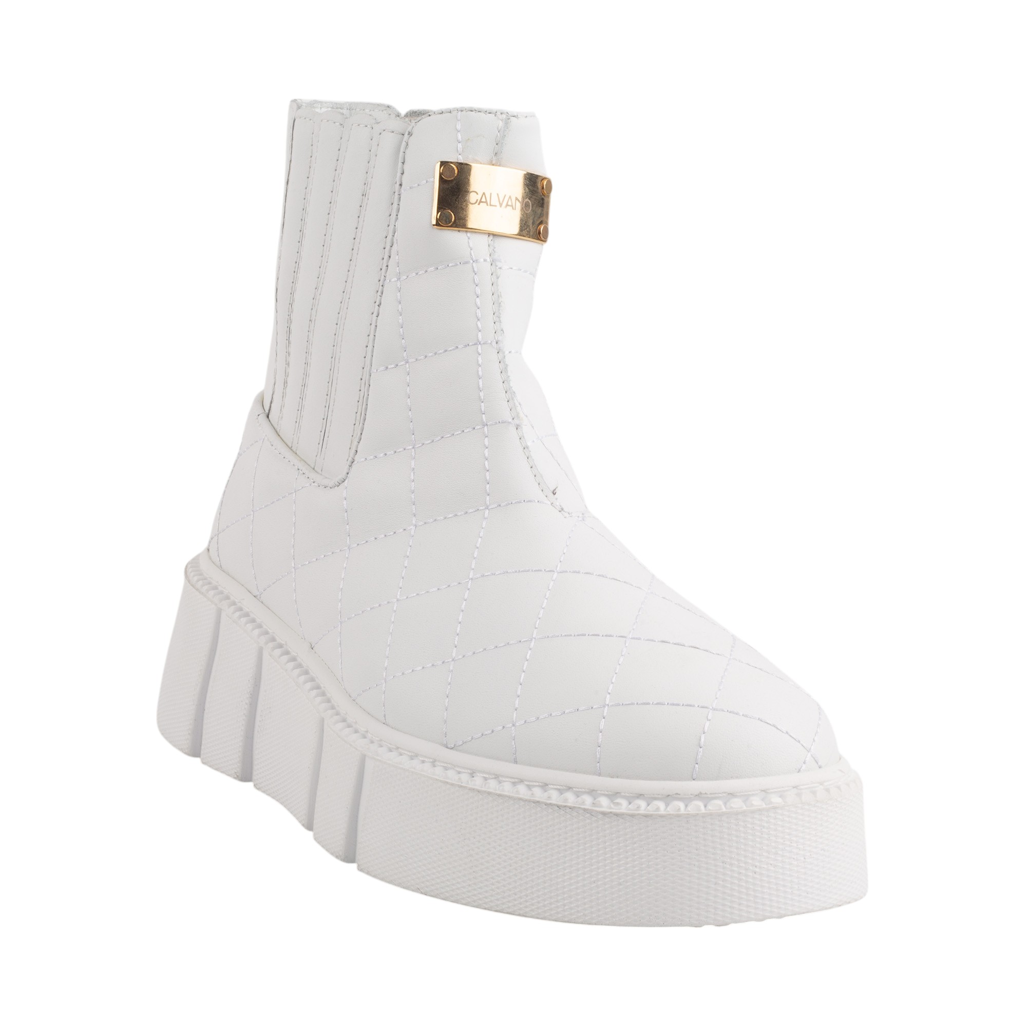 Luxury White Quilted Leather Ankle Boots for Men Sleek Designer Slip-On Footwear with Gold Accents.(E17564) - Image 4