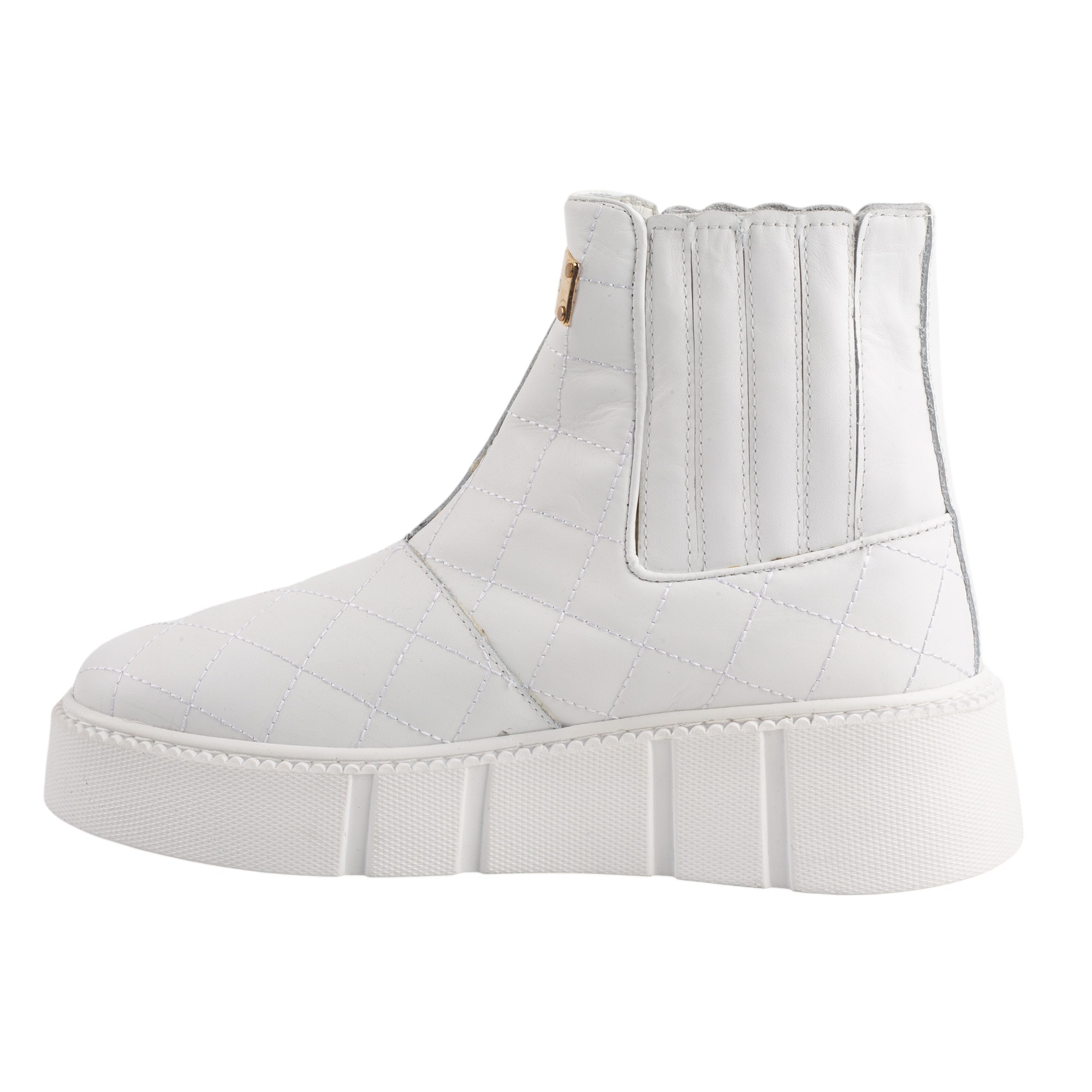 Luxury White Quilted Leather Ankle Boots for Men Sleek Designer Slip-On Footwear with Gold Accents.(E17564) - Image 6