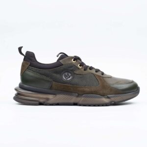 Olive Green Leather Sneakers Rugged Style with Athletic Performance (M12419)