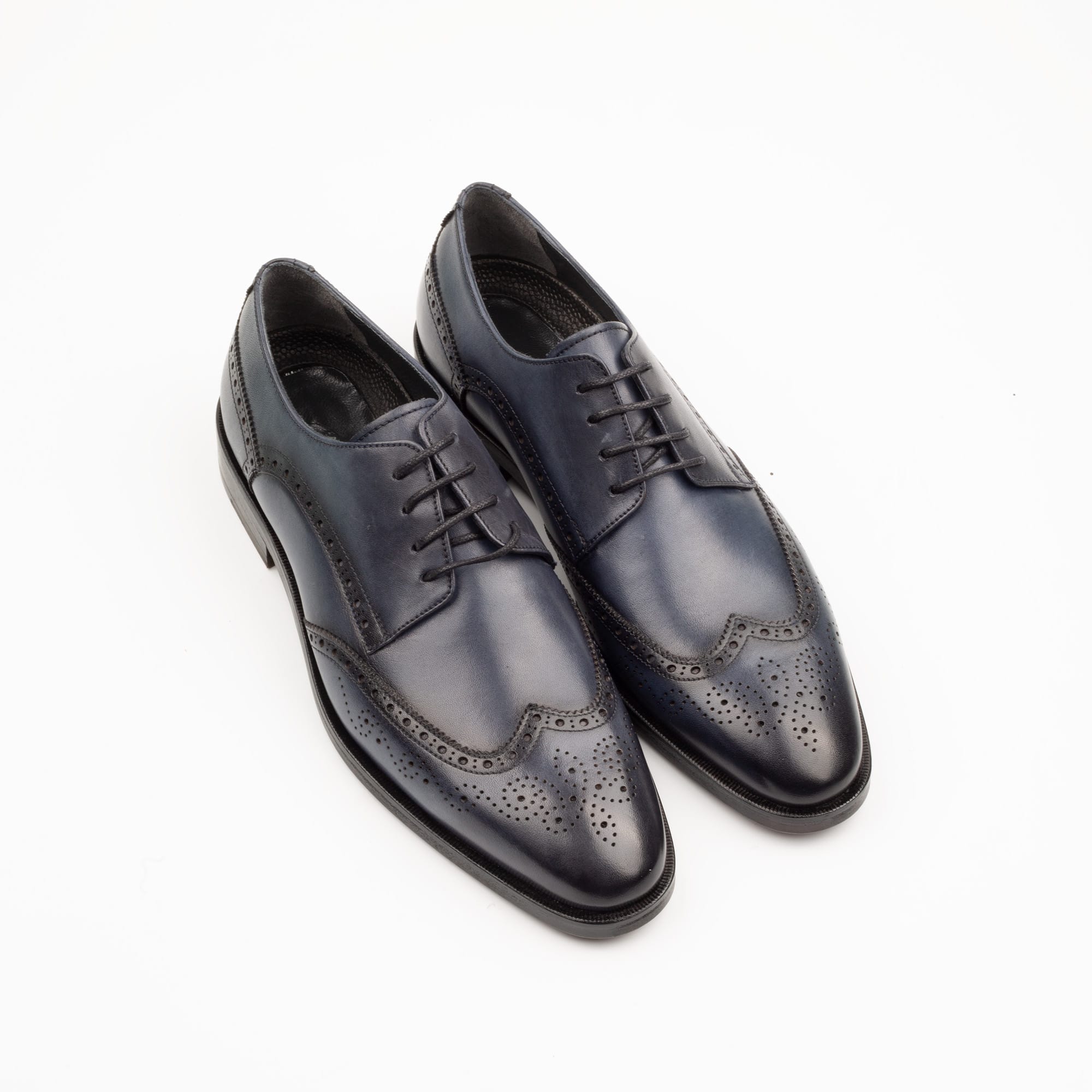 Men's Navy Blue Leather Brogue Shoes - Classic Formal Footwear with Modern Flair (V2-95) - Image 2