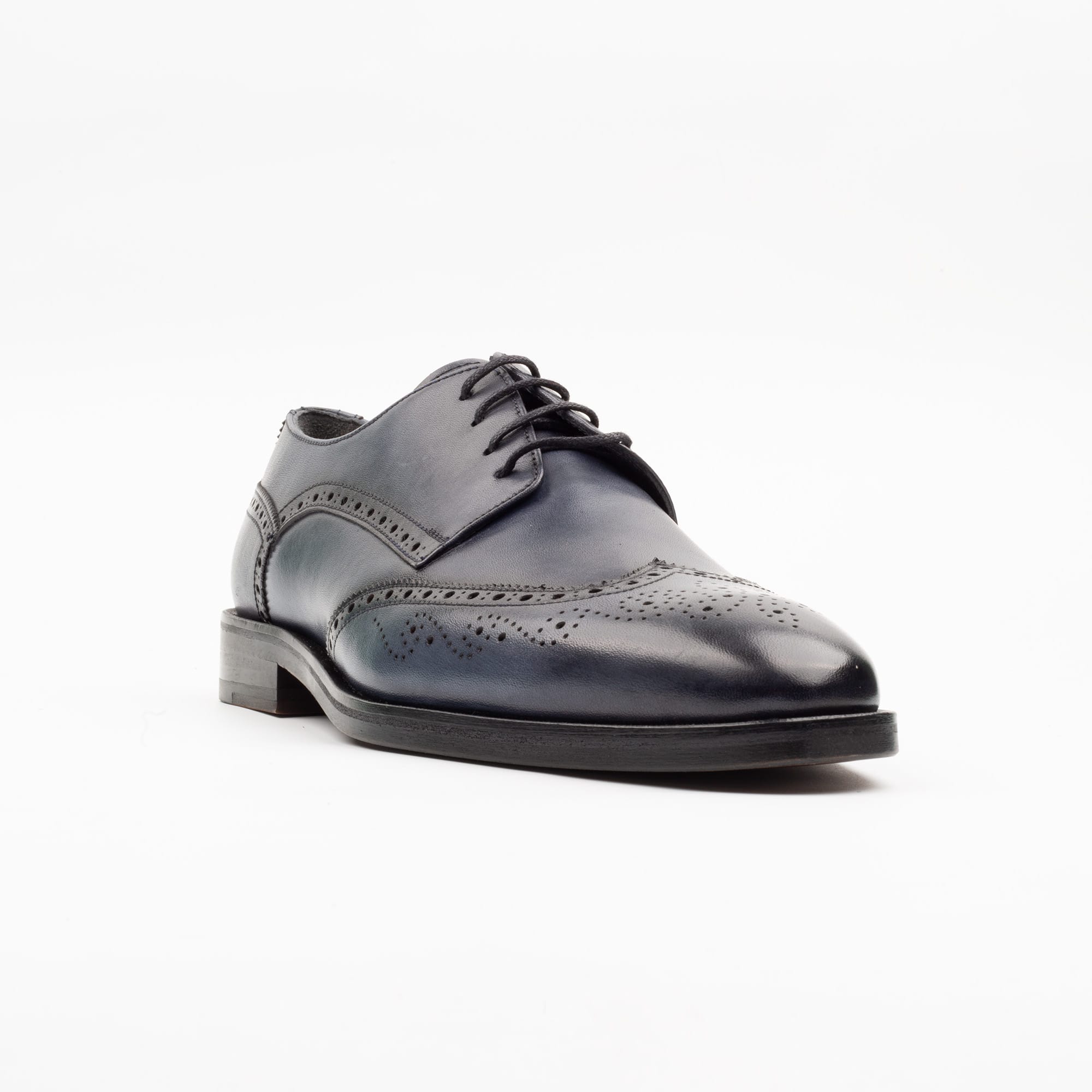Men's Navy Blue Leather Brogue Shoes - Classic Formal Footwear with Modern Flair (V2-95) - Image 4