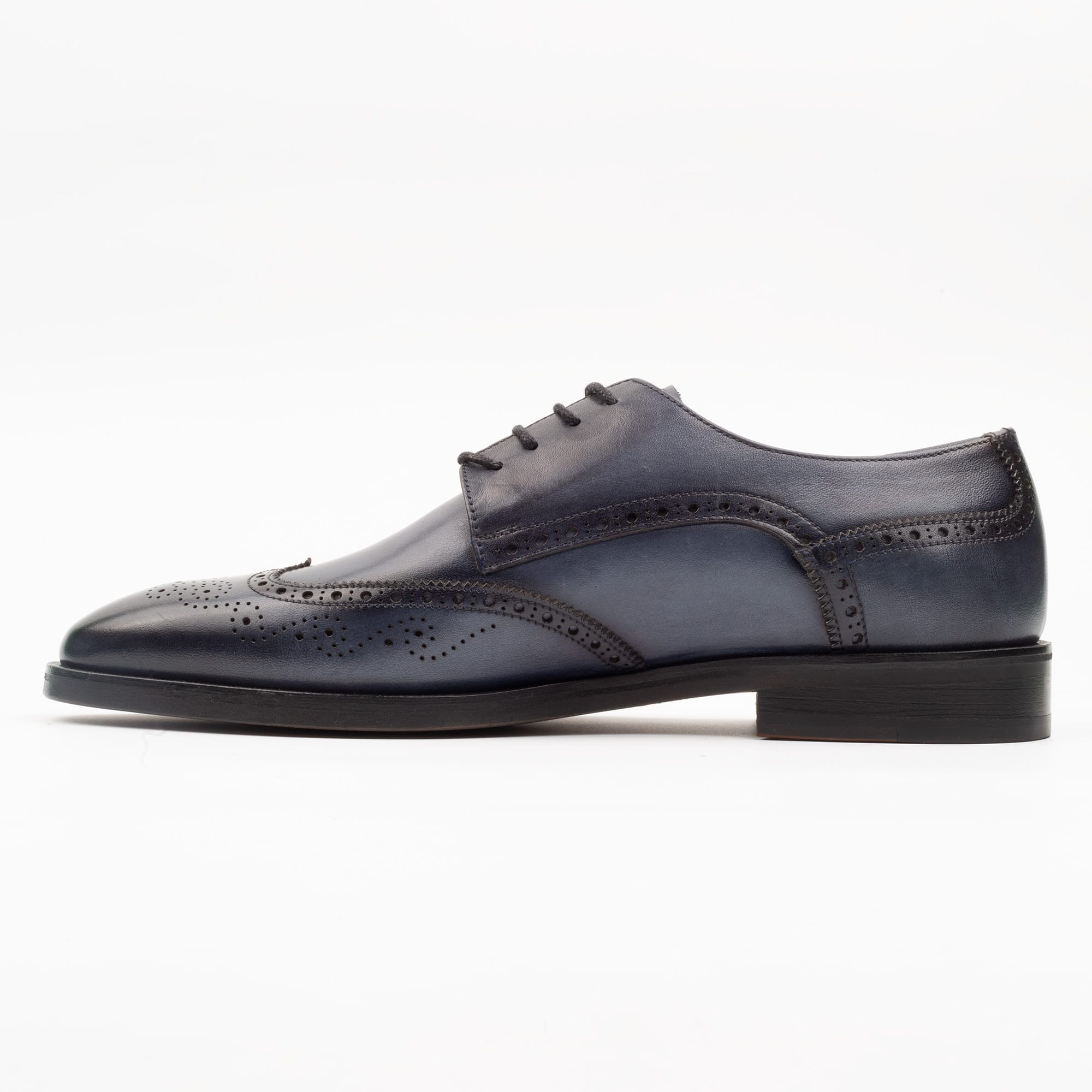 Men's Navy Blue Leather Brogue Shoes - Classic Formal Footwear with Modern Flair (V2-95) - Image 5