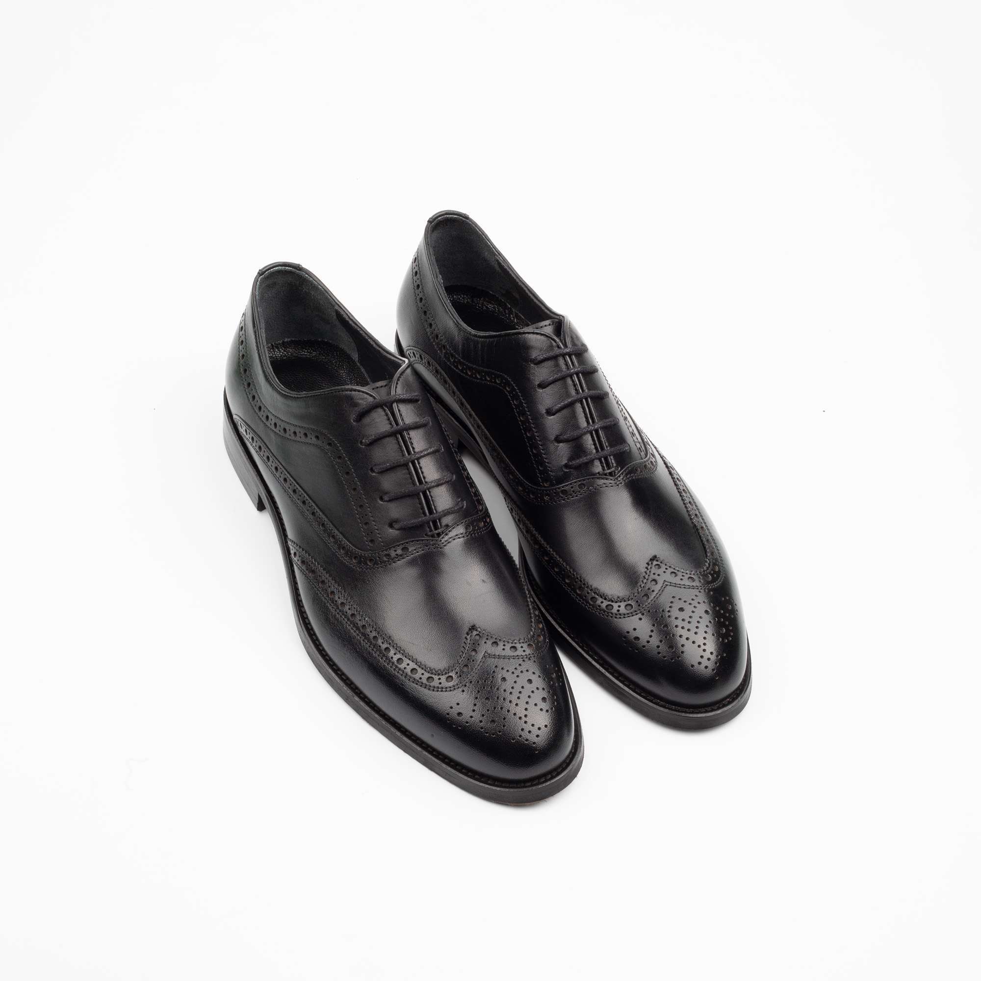 Men's Black Leather Wingtip Brogue Oxford Shoes - Classic Formal Shoes for Men (V24-86) - Image 2