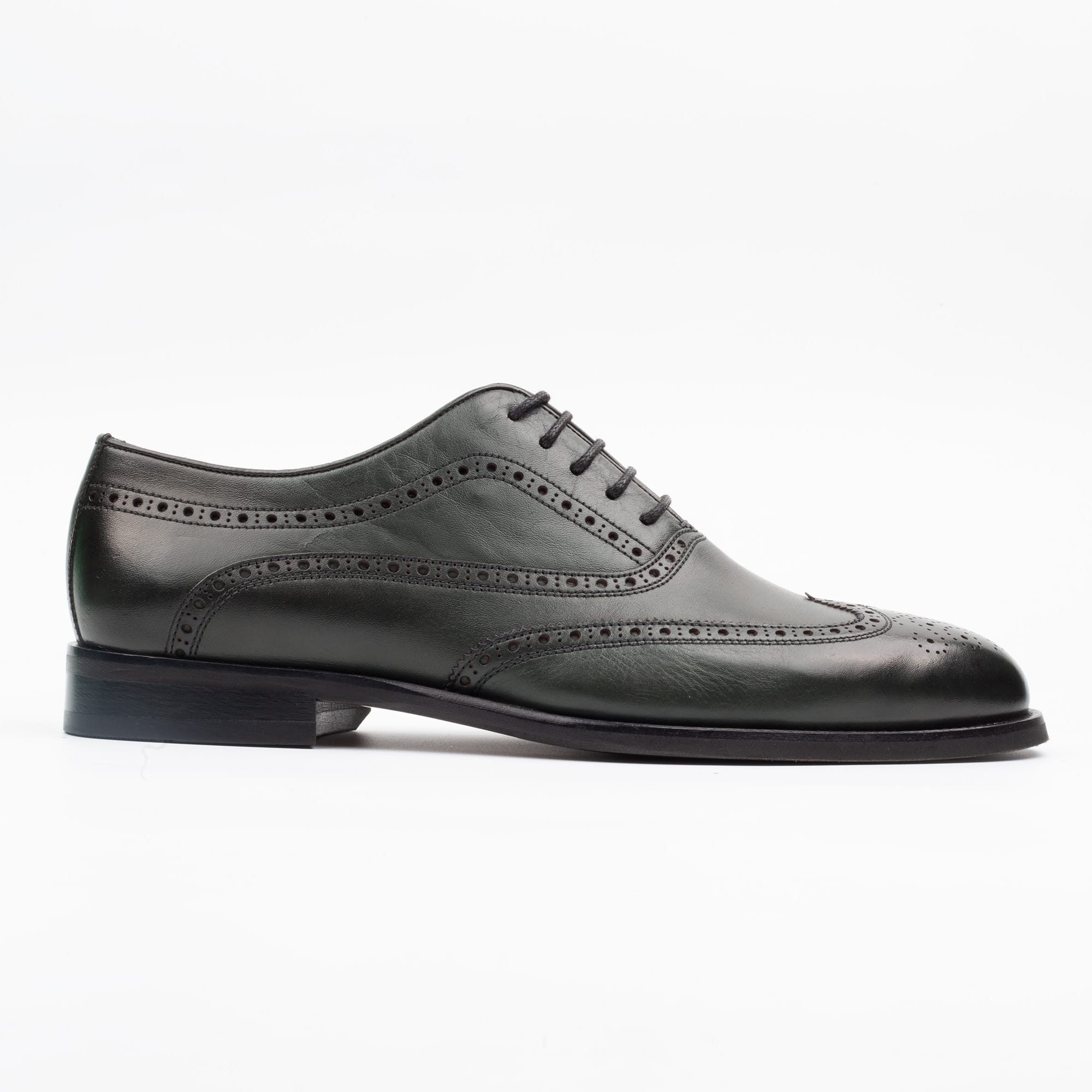 Men's Green Wingtip Brogue Oxfords - Classic Leather Formal Shoes for Men (V24-86)