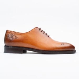 Men's Tan Leather Oxford Shoes - Classic Formal Footwear with Perforated Design (V26-44)