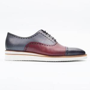 Men's Two-Tone Brogues in Burgundy and Navy Leather - Stylish and Bold Dress Shoes (V50125)