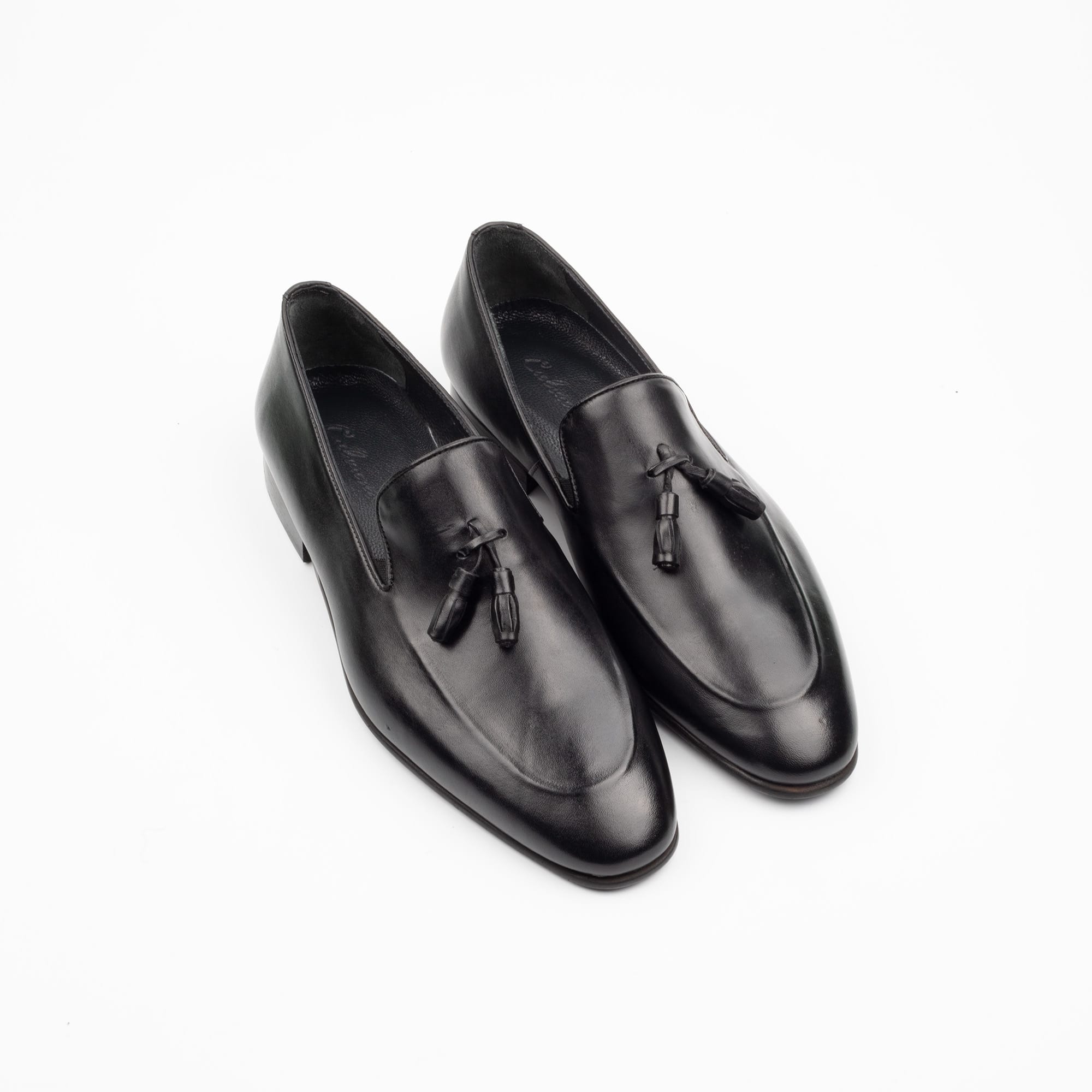 Men's Black Leather Tassel Loafers - Elegant Slip-On Formal Shoes (V19-39) - Image 2