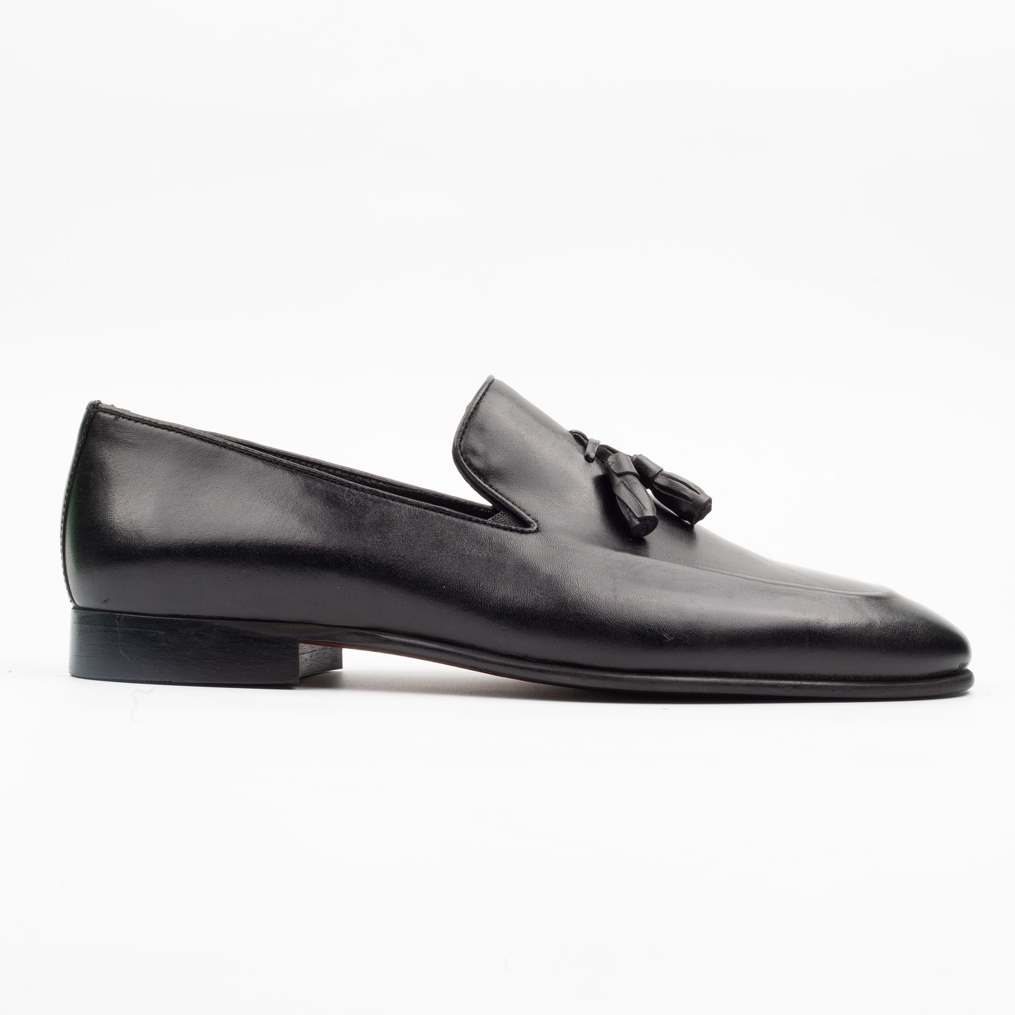 Men's Black Leather Tassel Loafers - Elegant Slip-On Formal Shoes (V19-39)