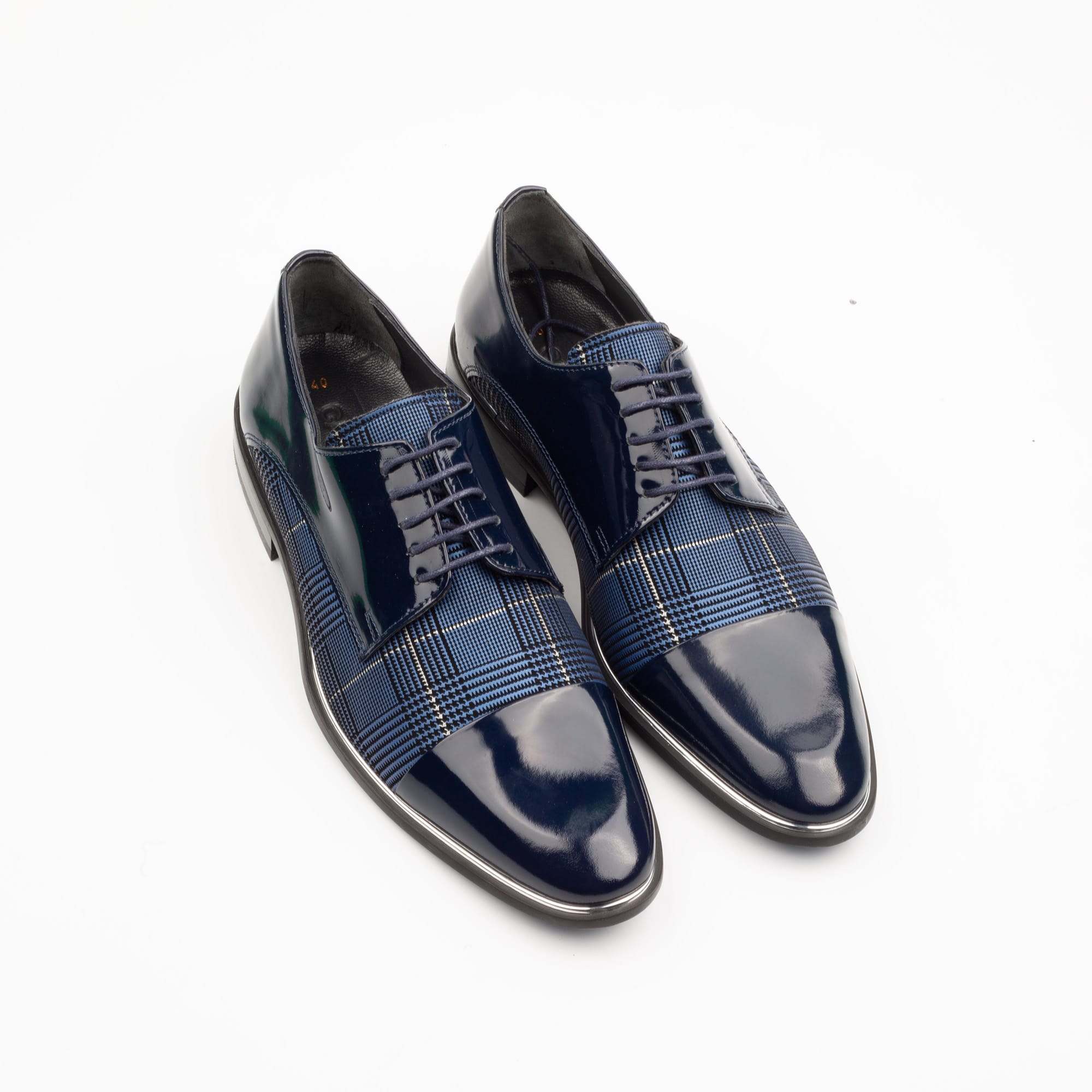 Blue Plaid Oxford Shoes - Stylish Men's Dress Shoes (M2055) - Image 2