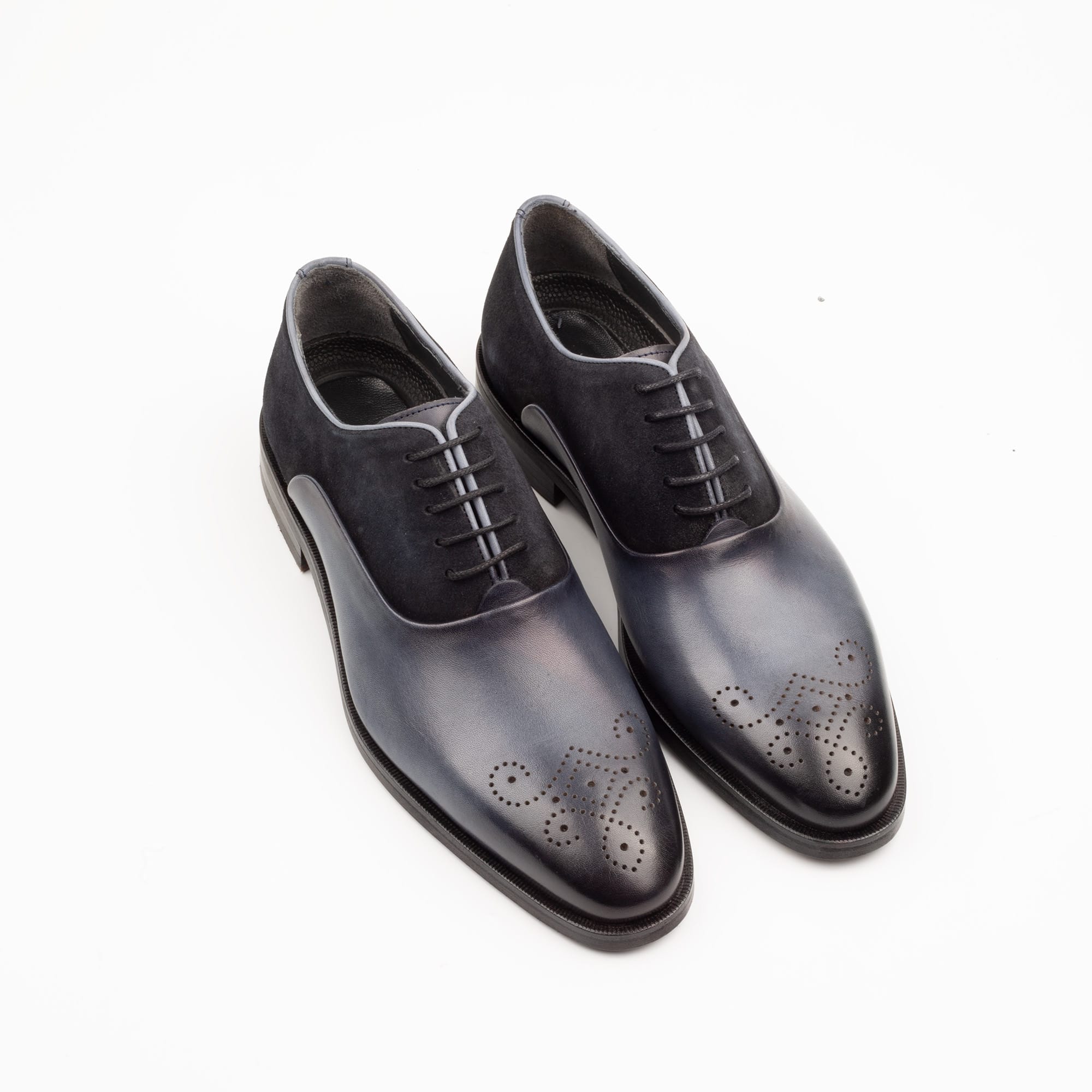 Blue Leather and Suede Oxford Shoes – Modern Elegance for Men(V1-102) - Image 2