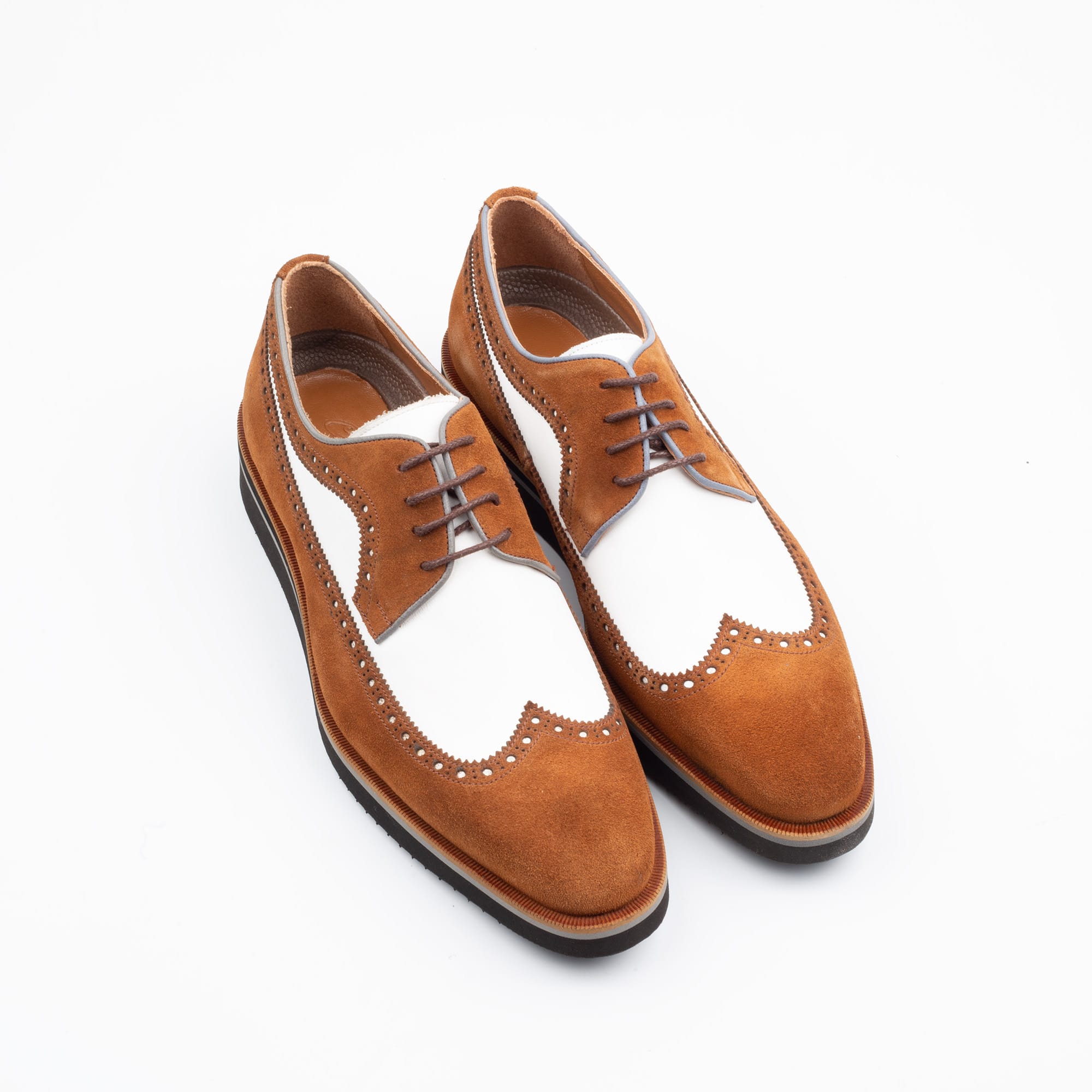 Brown and White Suede Wingtip Shoes - Timeless Elegance with Modern Design (V2-14) - Image 2