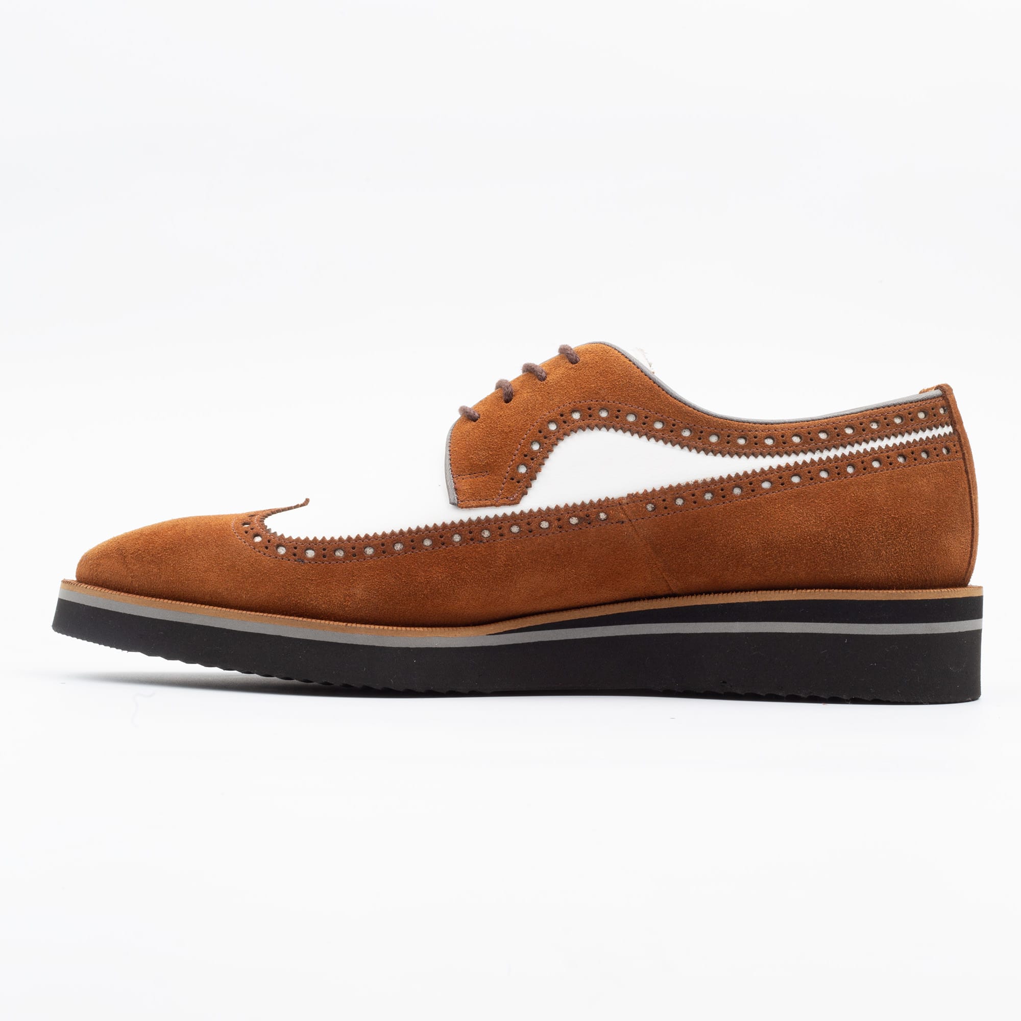 Brown and White Suede Wingtip Shoes - Timeless Elegance with Modern Design (V2-14) - Image 5