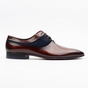 Luxurious Light Brown Shiny Leather Lace Up Shoes with Suede Detailing Premium Formal Footwear for Men. (H2704)
