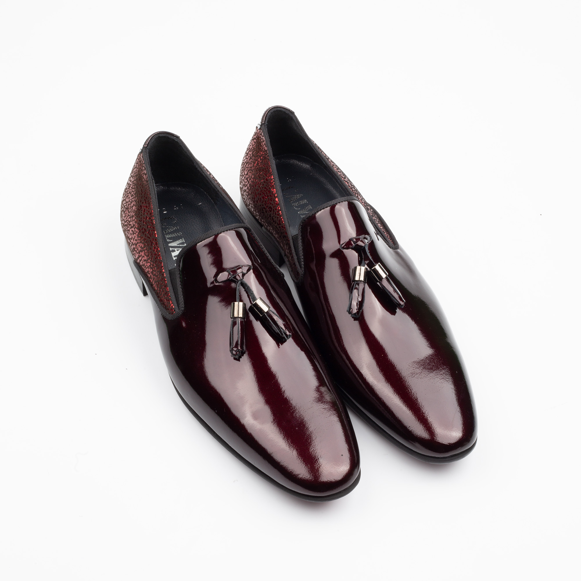 Shiny Burgundy Leather Loafers for Men Handcrafted Slip On Dress Shoes with Sleek Finish. (H1472) - Image 2