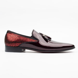 Shiny Burgundy Leather Loafers for Men Handcrafted Slip On Dress Shoes with Sleek Finish. (H1472)