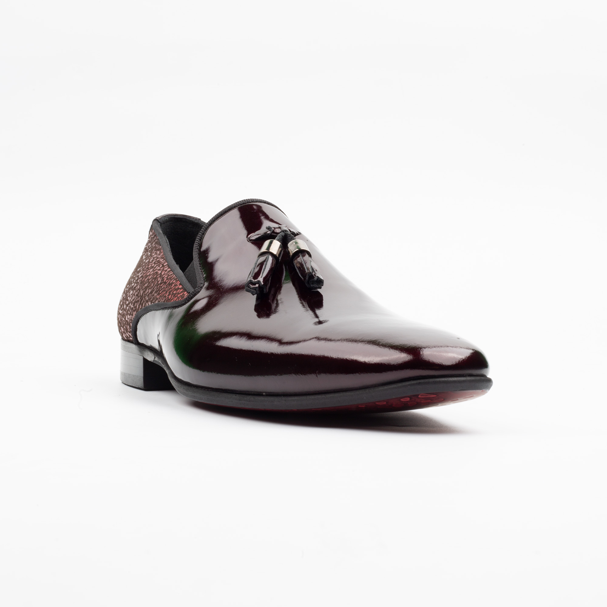 Shiny Burgundy Leather Loafers for Men Handcrafted Slip On Dress Shoes with Sleek Finish. (H1472) - Image 6