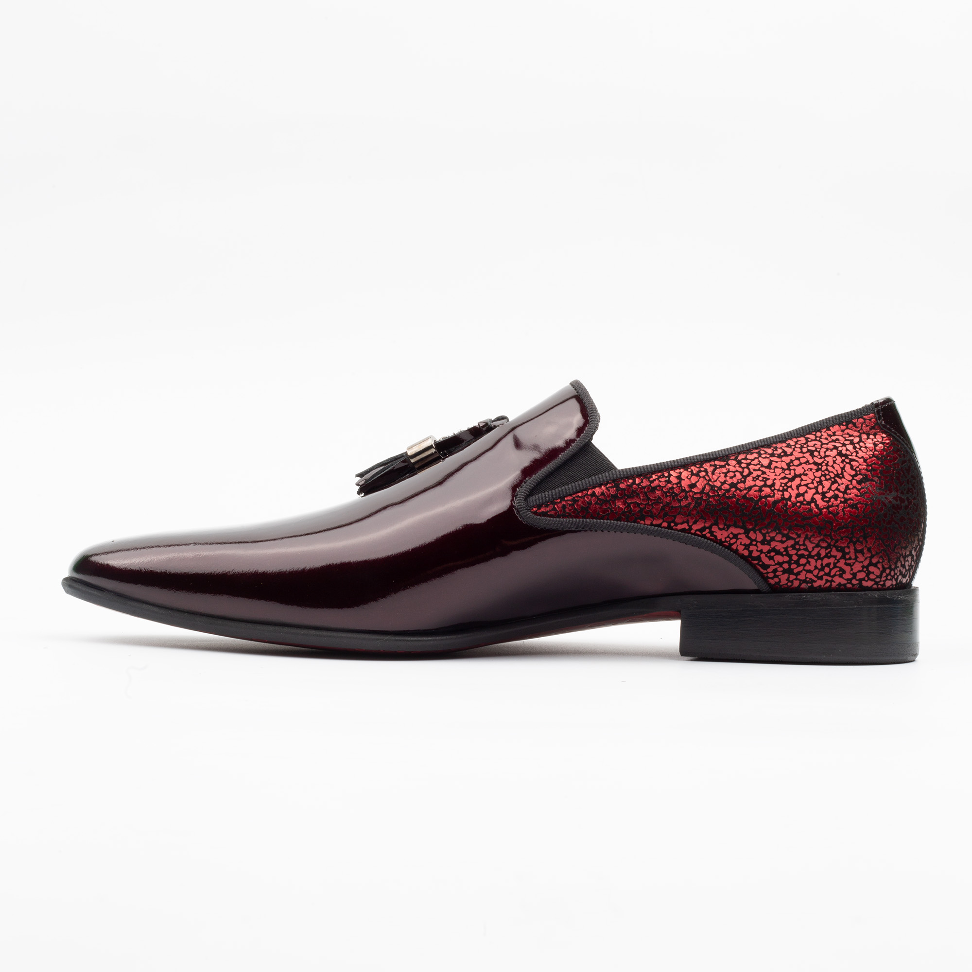 Shiny Burgundy Leather Loafers for Men Handcrafted Slip On Dress Shoes with Sleek Finish. (H1472) - Image 5