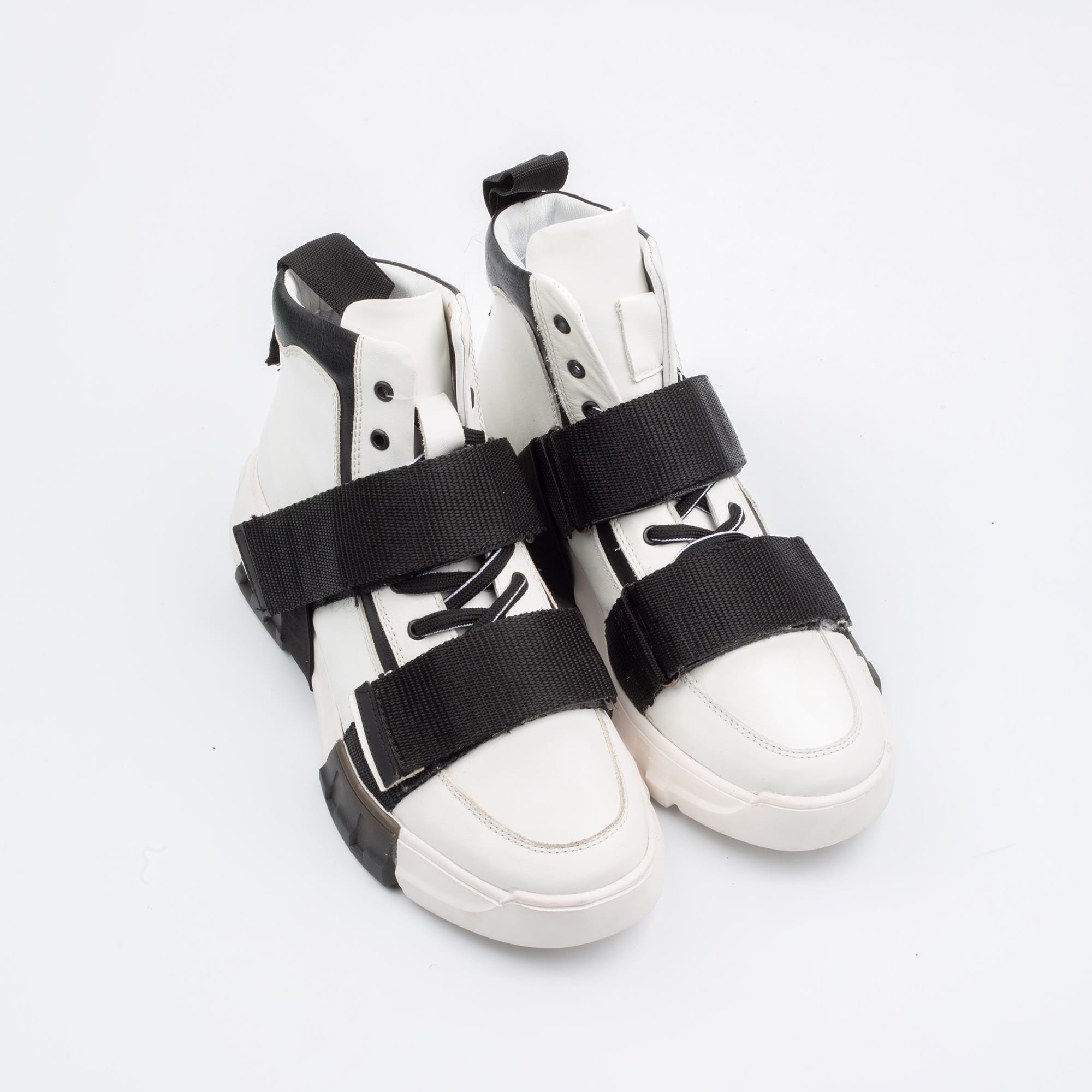 Men's White High-Top Sneakers with Straps Bold Streetwear for a Modern Look (M10434) - Image 2
