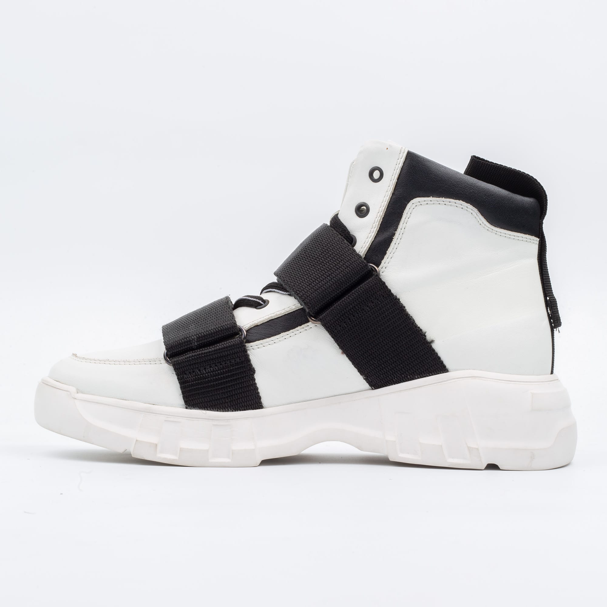 Men's White High-Top Sneakers with Straps Bold Streetwear for a Modern Look (M10434) - Image 5