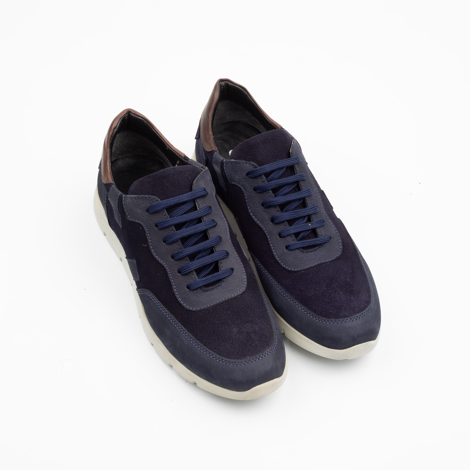 Navy Casual Leather Lace Up Shoes with Suede Panels and White Sole Stylish Everyday Comfort for Men.(CS1919) - Image 2