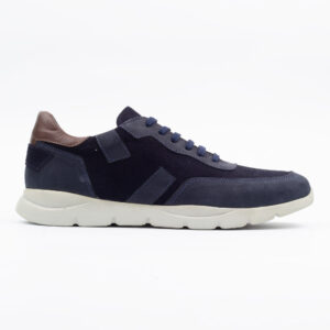 Navy Casual Leather Lace Up Shoes with Suede Panels and White Sole Stylish Everyday Comfort for Men.(CS1919)