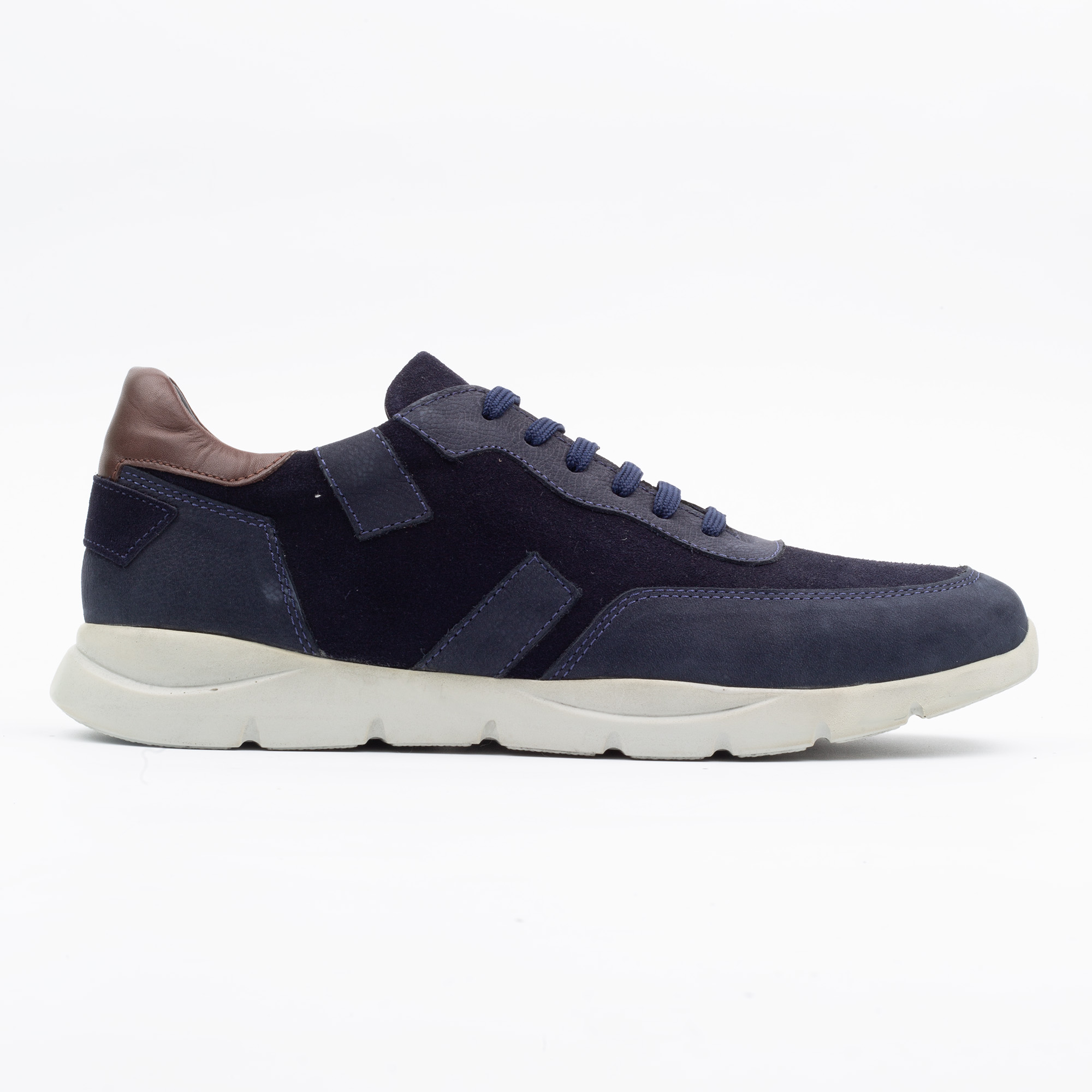 Navy Casual Leather Lace Up Shoes with Suede Panels and White Sole Stylish Everyday Comfort for Men.(CS1919)