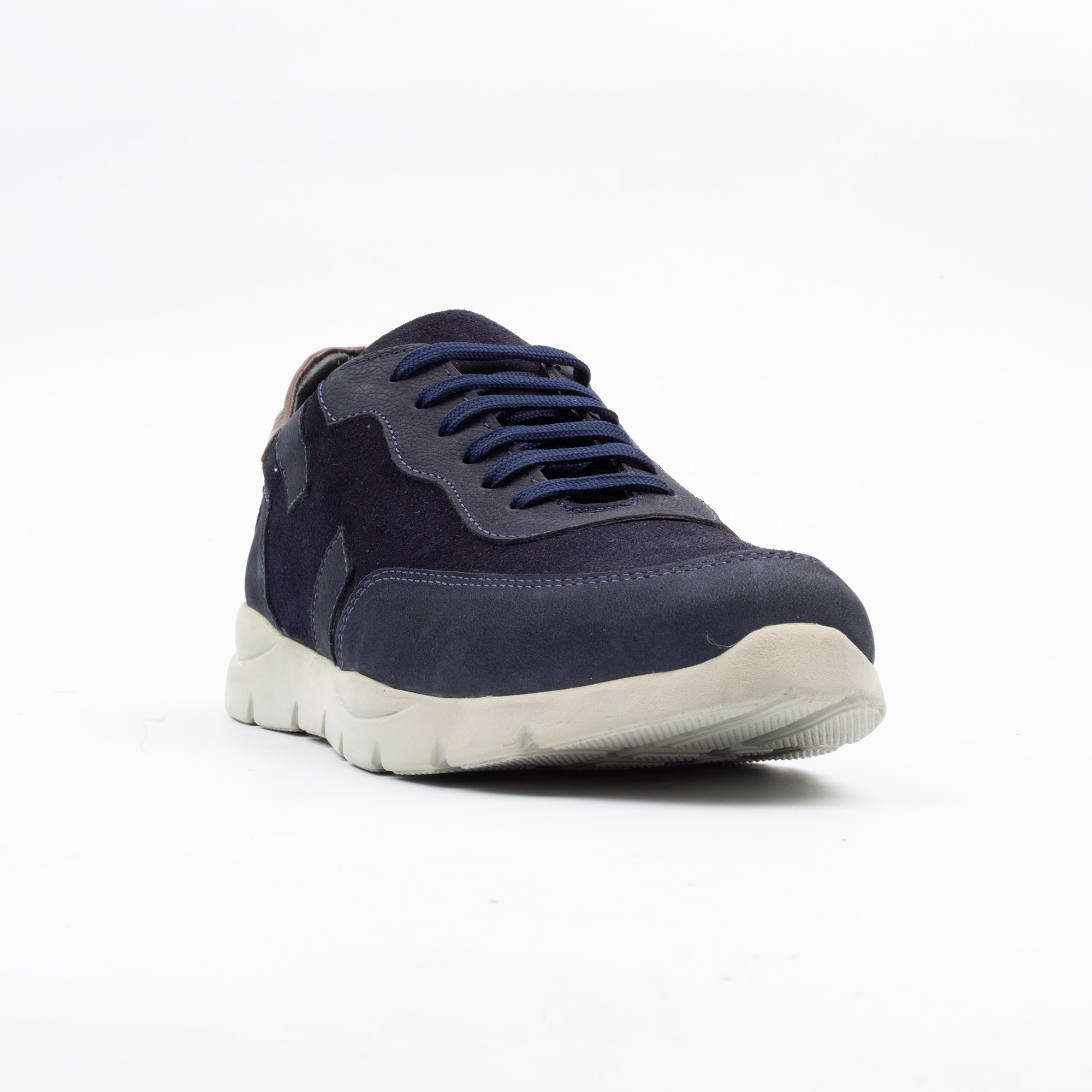 Navy Casual Leather Lace Up Shoes with Suede Panels and White Sole Stylish Everyday Comfort for Men.(CS1919) - Image 6