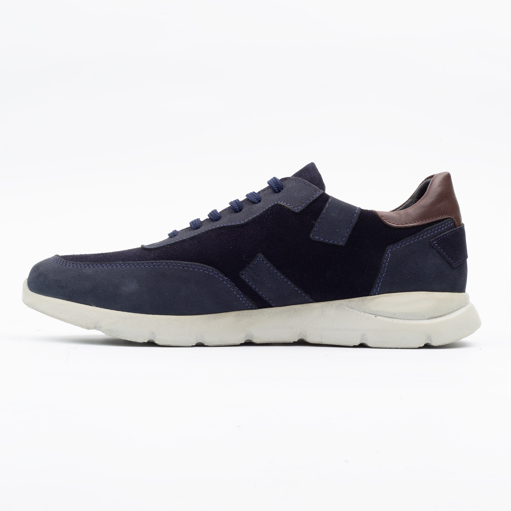 Navy Casual Leather Lace Up Shoes with Suede Panels and White Sole Stylish Everyday Comfort for Men.(CS1919) - Image 5