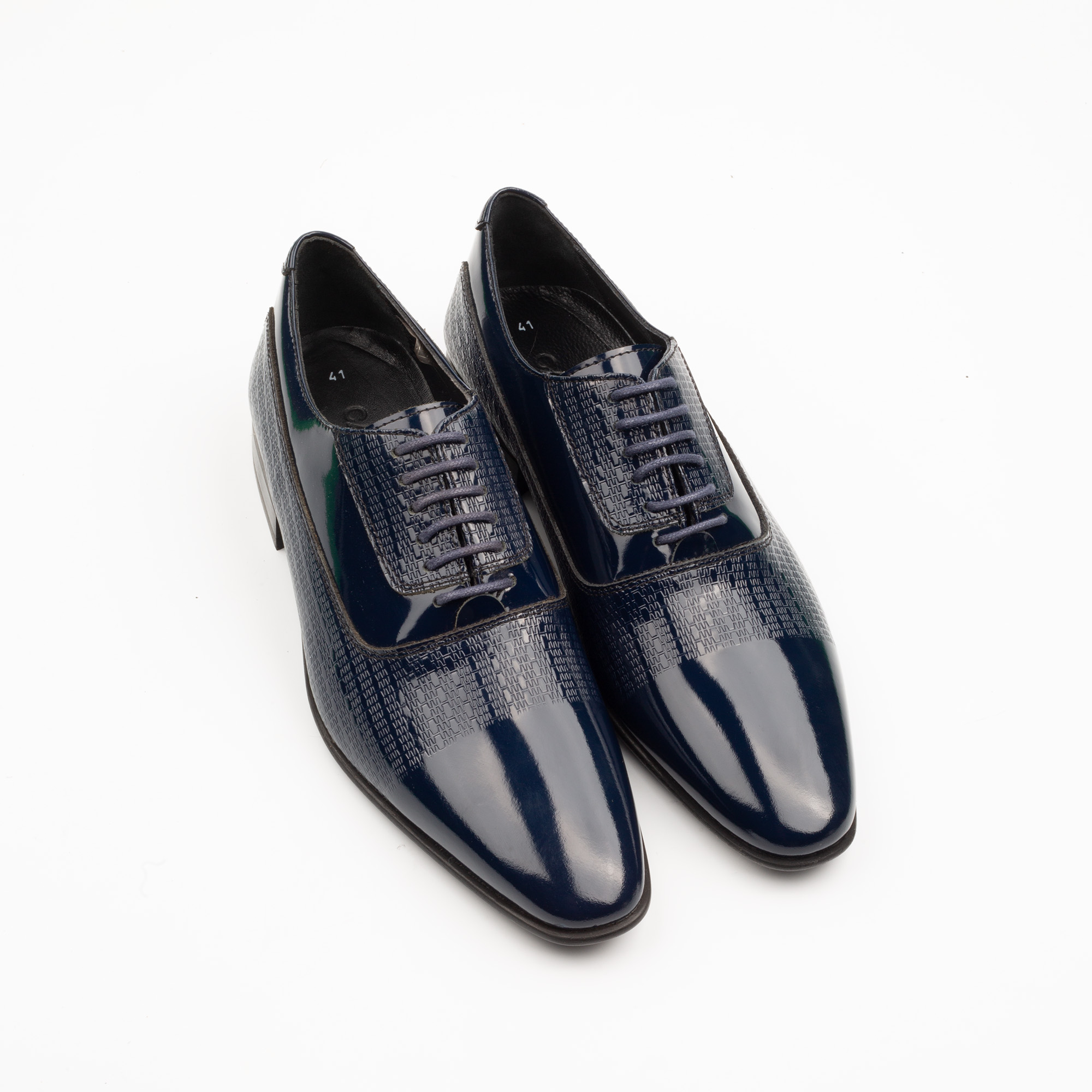 Navy Blue Patent Leather Oxford Dress Shoes for Men Luxury Formal Shoes with Textured Finish.(11209) - Image 2