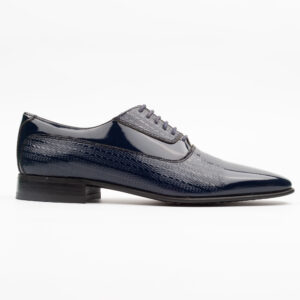 Navy Blue Patent Leather Oxford Dress Shoes for Men Luxury Formal Shoes with Textured Finish.(11209)