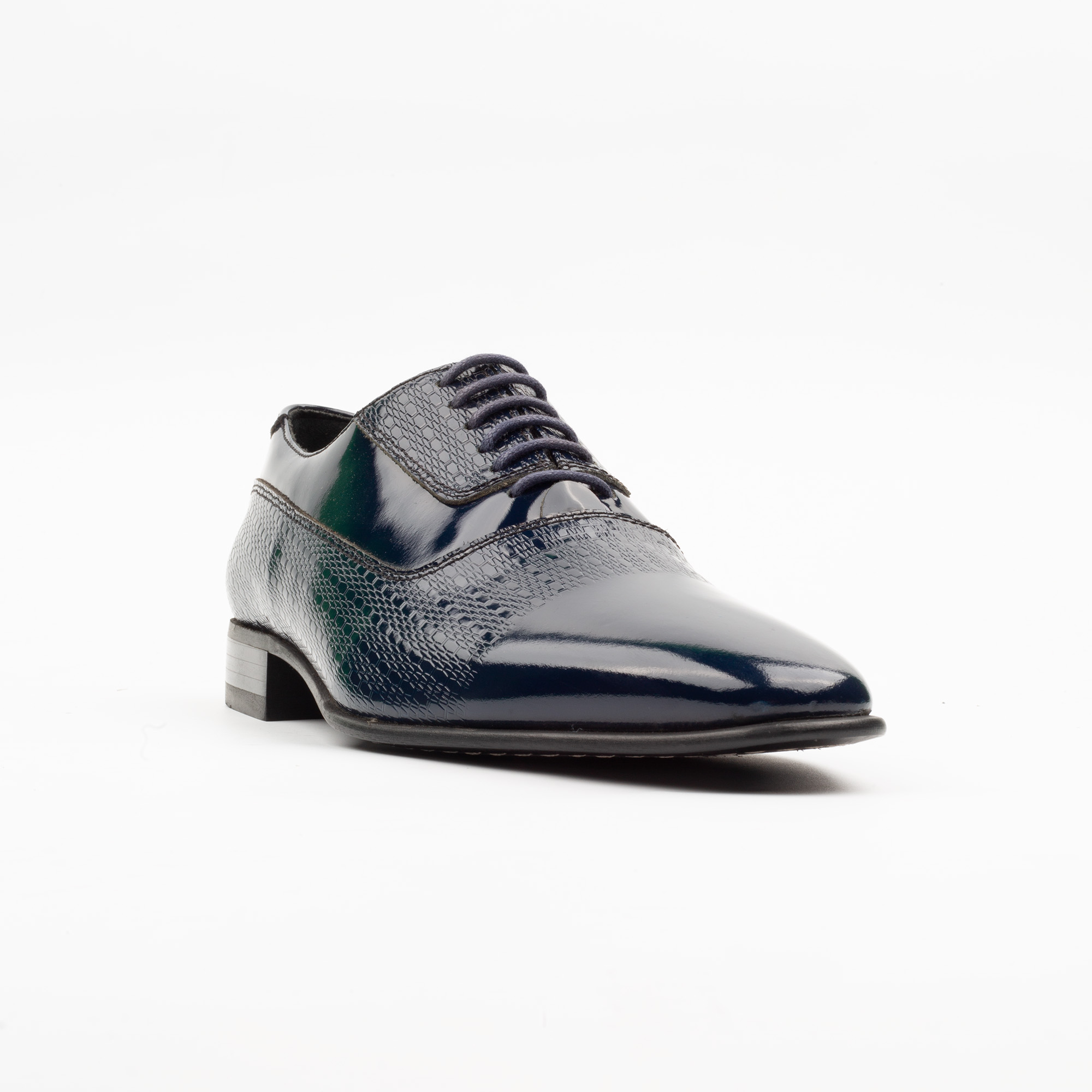 Navy Blue Patent Leather Oxford Dress Shoes for Men Luxury Formal Shoes with Textured Finish.(11209) - Image 4