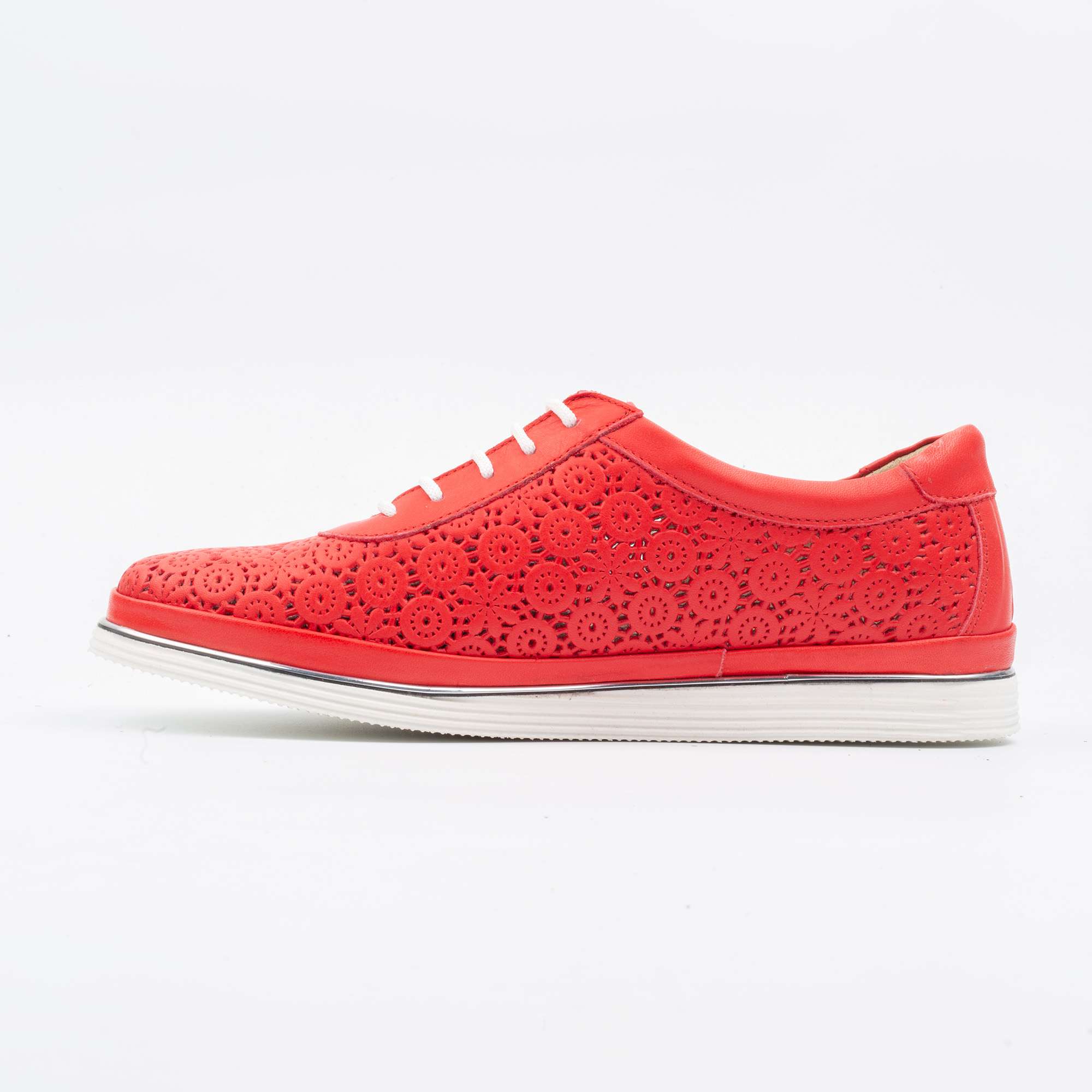 Elegant Red Perforated Leather Sneakers for Women Comfortable Lace-Up Design(M5011) - Image 5