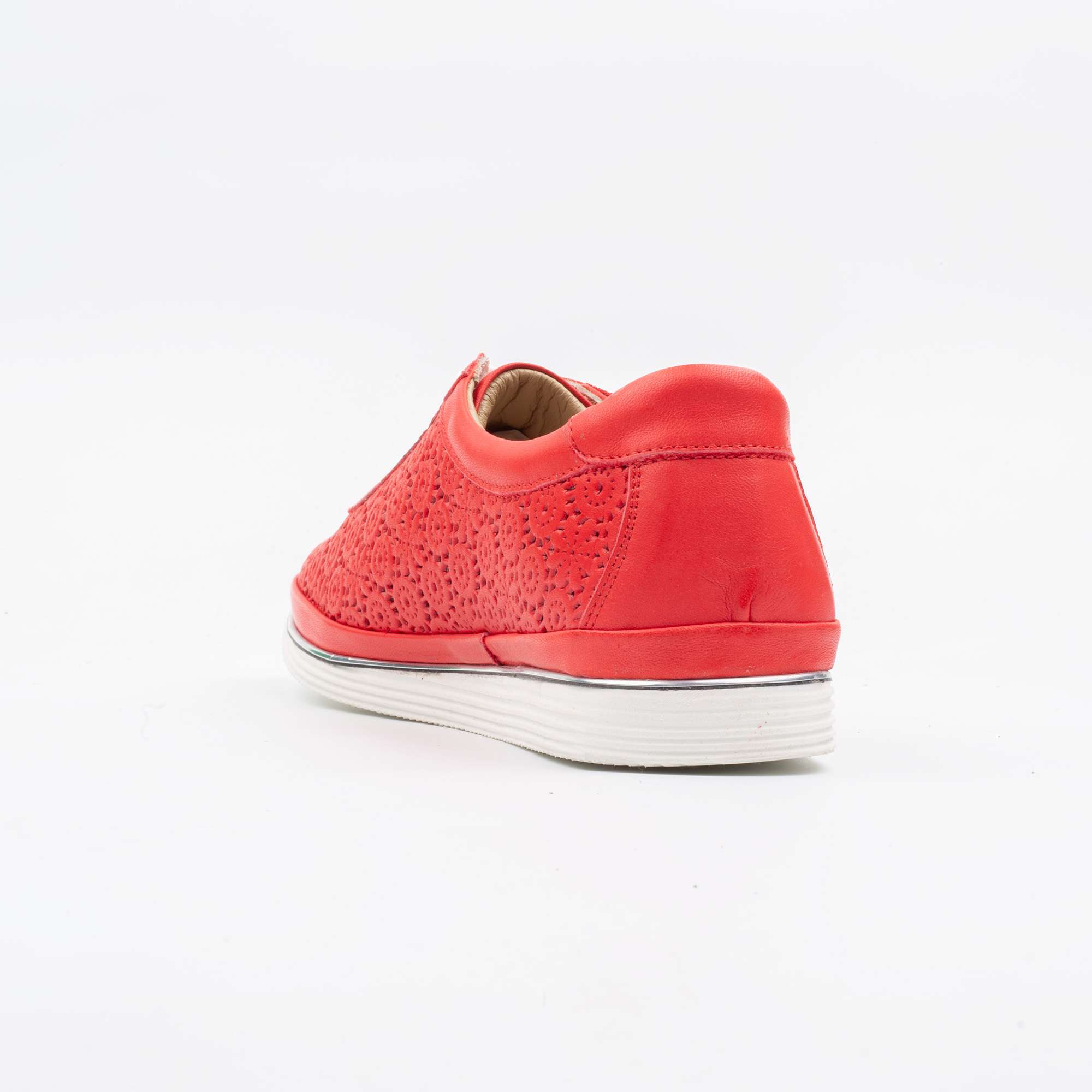Elegant Red Perforated Leather Sneakers for Women Comfortable Lace-Up Design(M5011) - Image 6