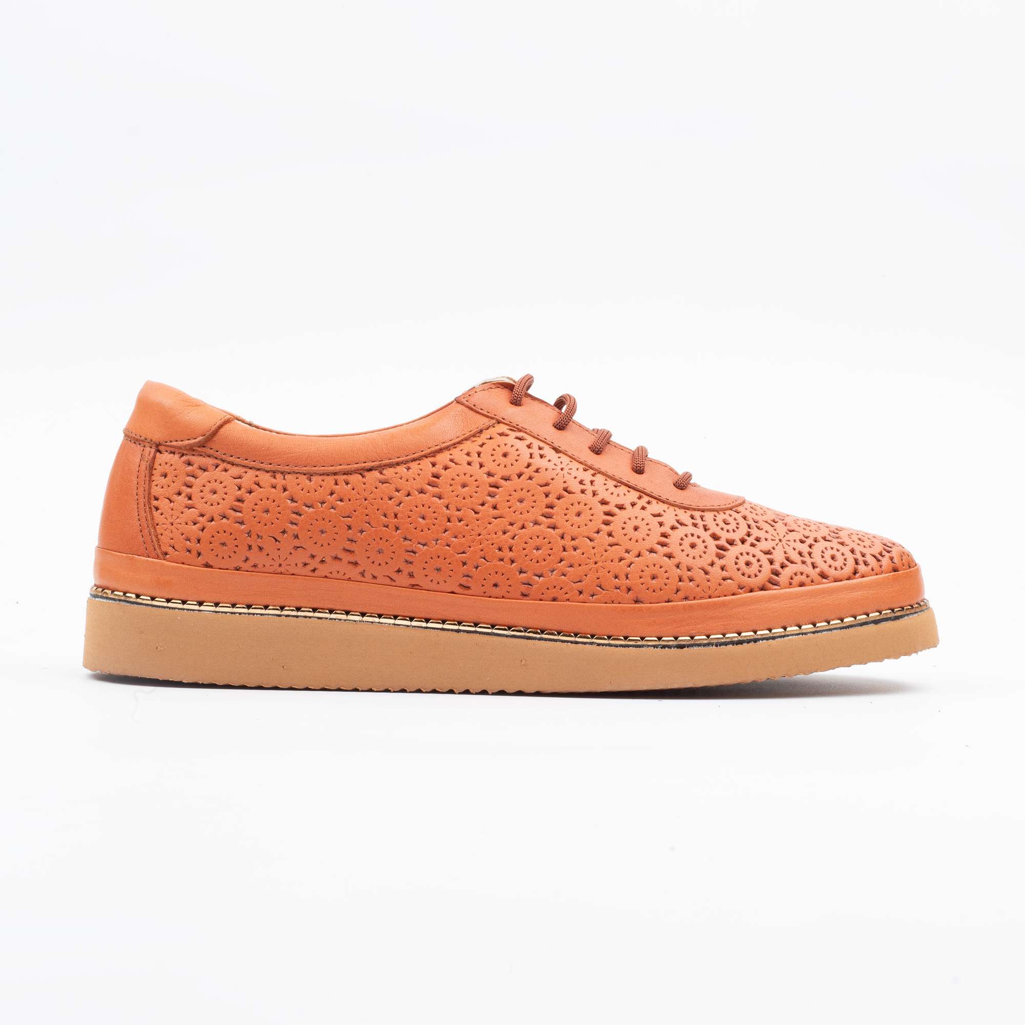 Stylish Orange Perforated Lace-Up Leather Sneakers for Women Casual Comfort and Elegance (M5011)