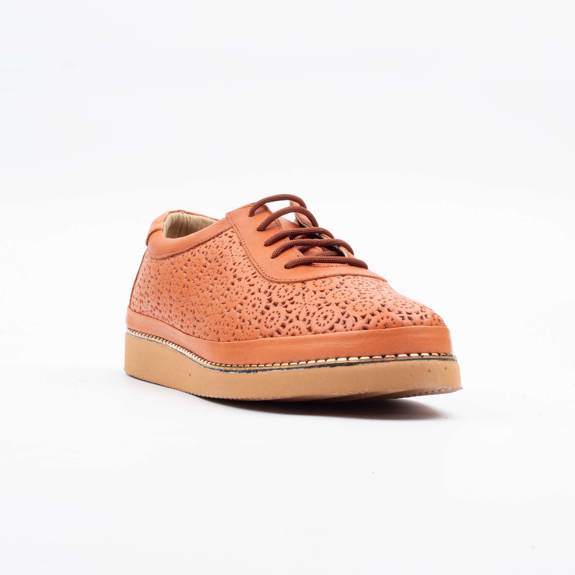 Stylish Orange Perforated Lace-Up Leather Sneakers for Women Casual Comfort and Elegance (M5011) - Image 4