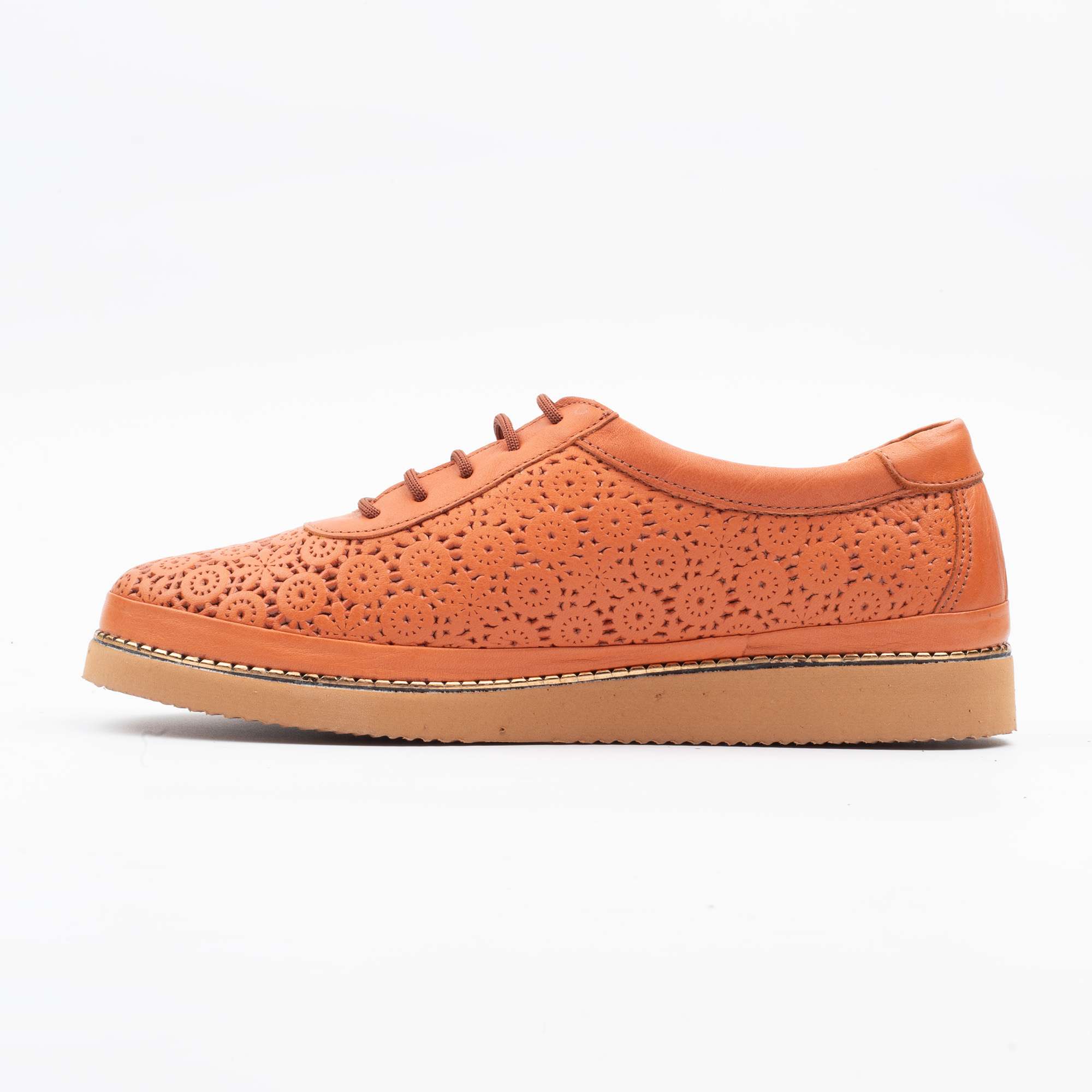 Stylish Orange Perforated Lace-Up Leather Sneakers for Women Casual Comfort and Elegance (M5011) - Image 5