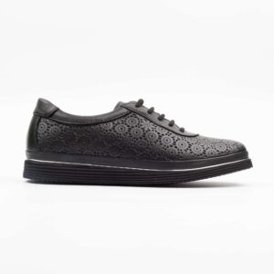 Stylish Black Perforated Lace-Up Sneakers for Women Lightweight and Breathable Ladies Shoe (M5011)
