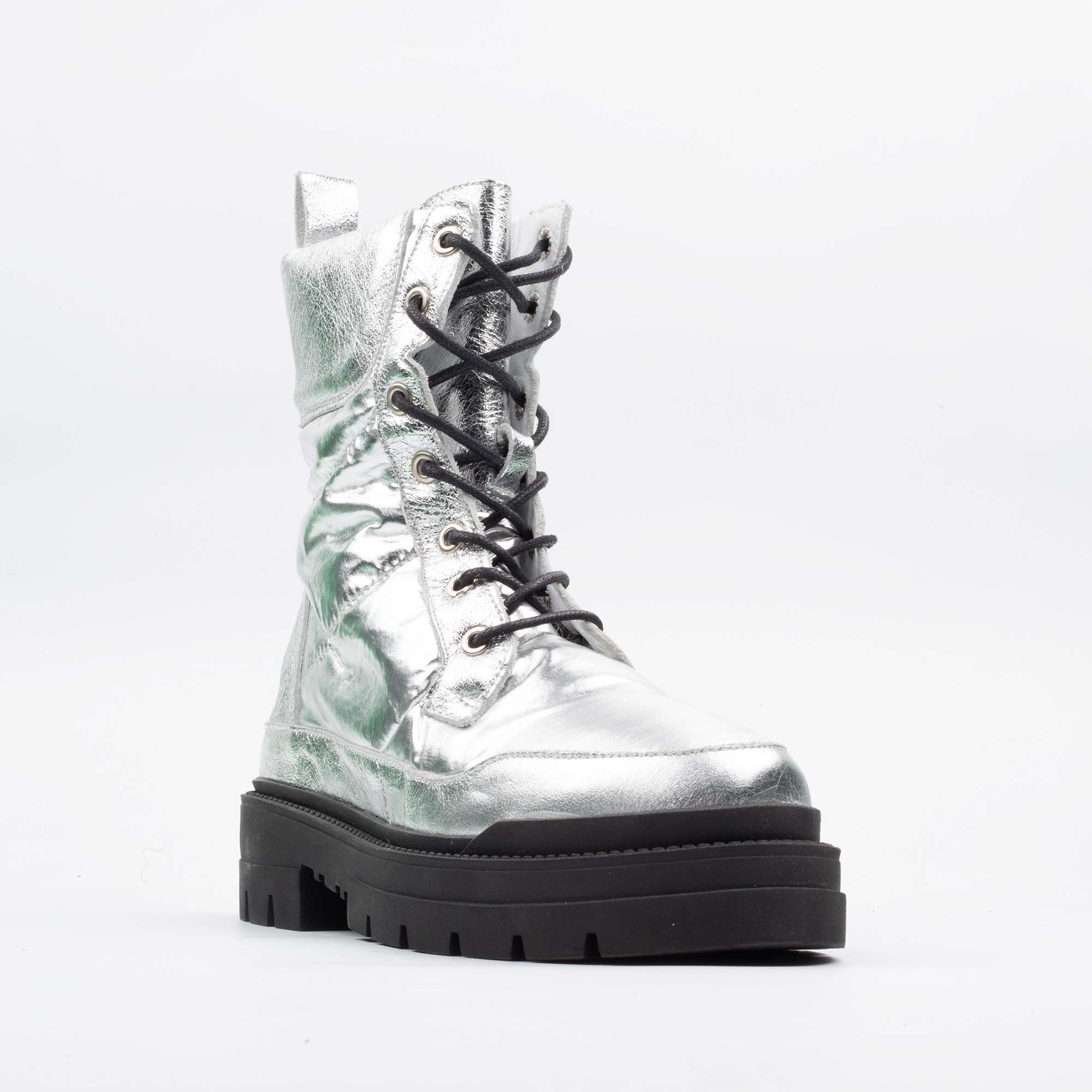 Stylish Women's Silver Combat Boots with Chunky Sole Futuristic Winter Footwear - Image 4