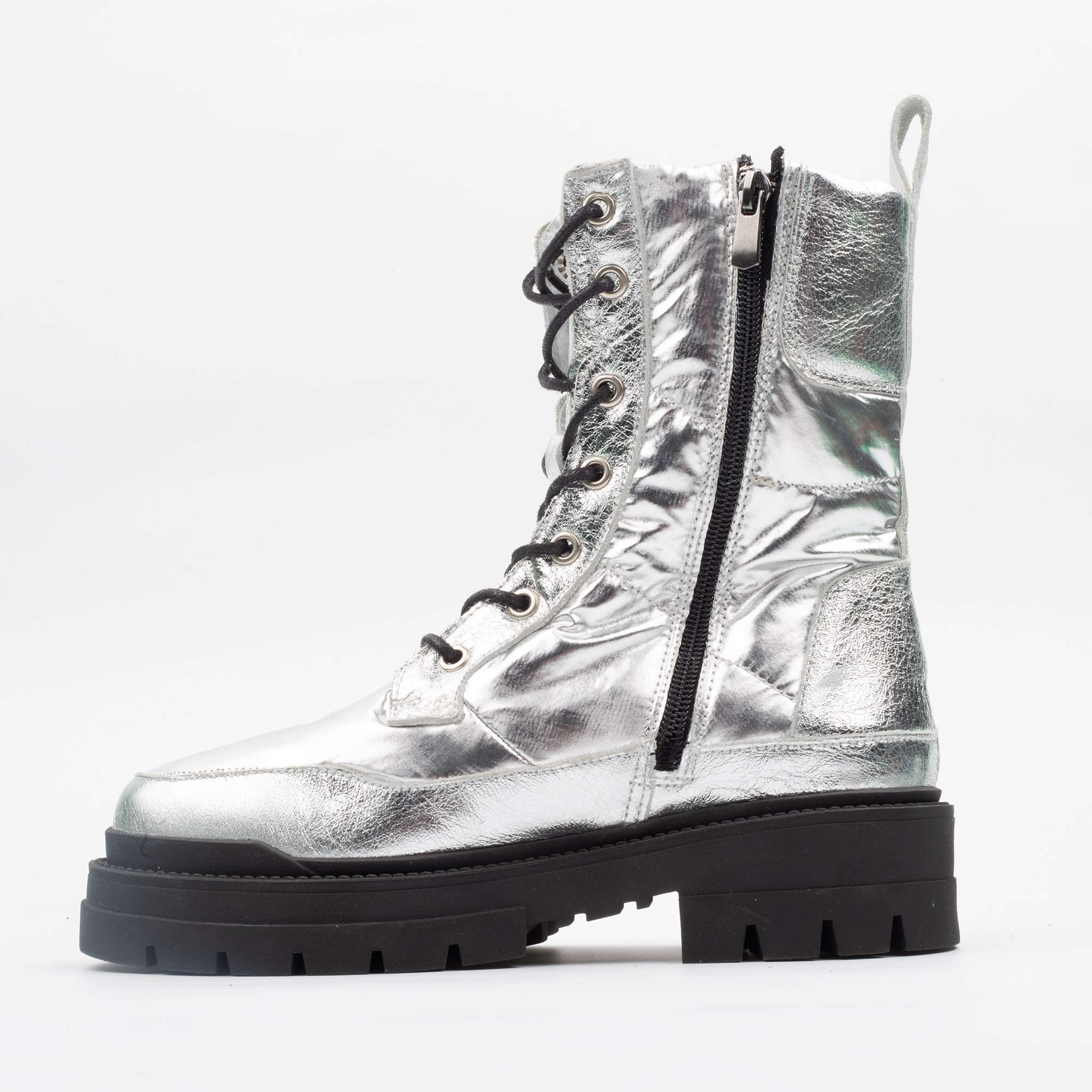 Stylish Women's Silver Combat Boots with Chunky Sole Futuristic Winter Footwear - Image 5