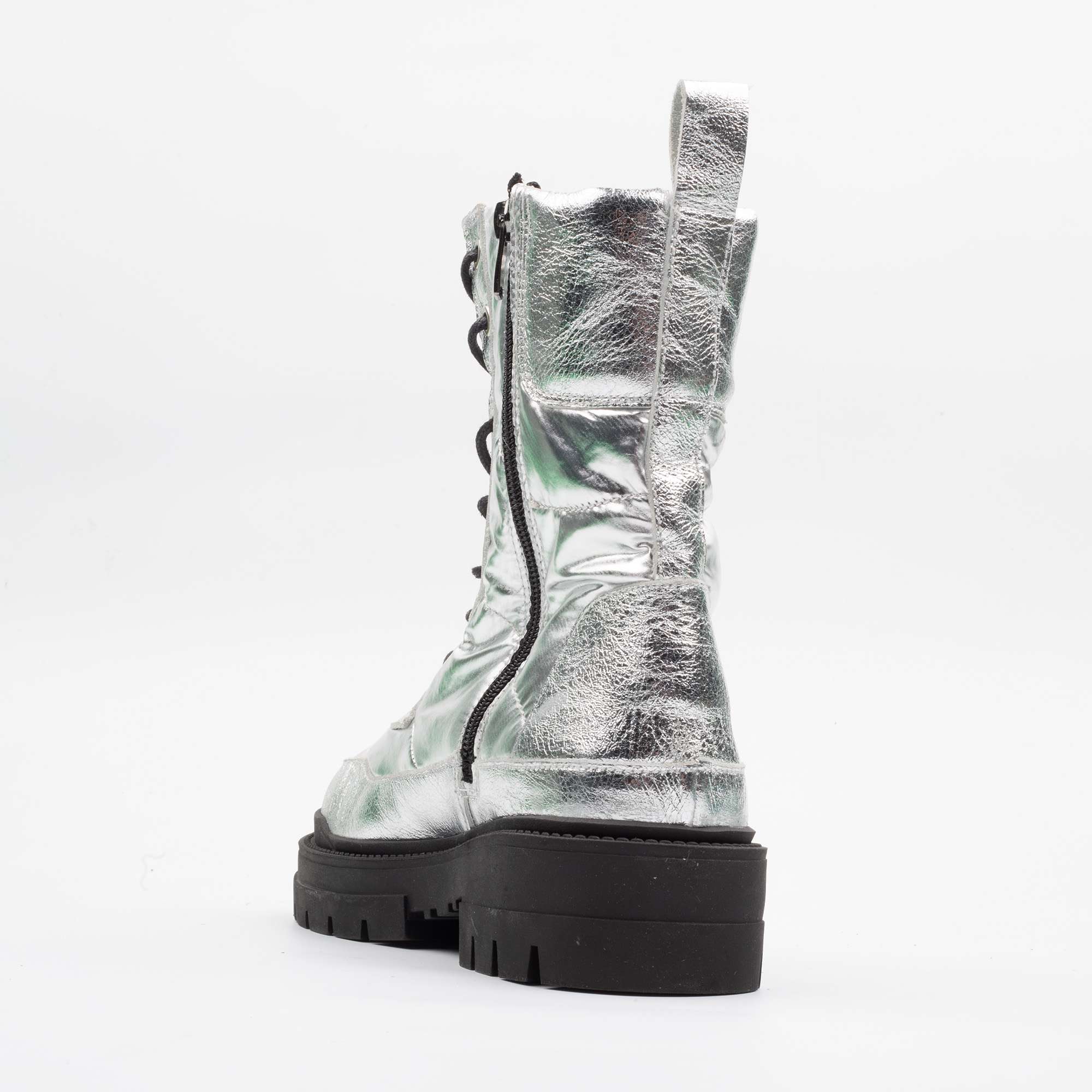 Stylish Women's Silver Combat Boots with Chunky Sole Futuristic Winter Footwear - Image 6