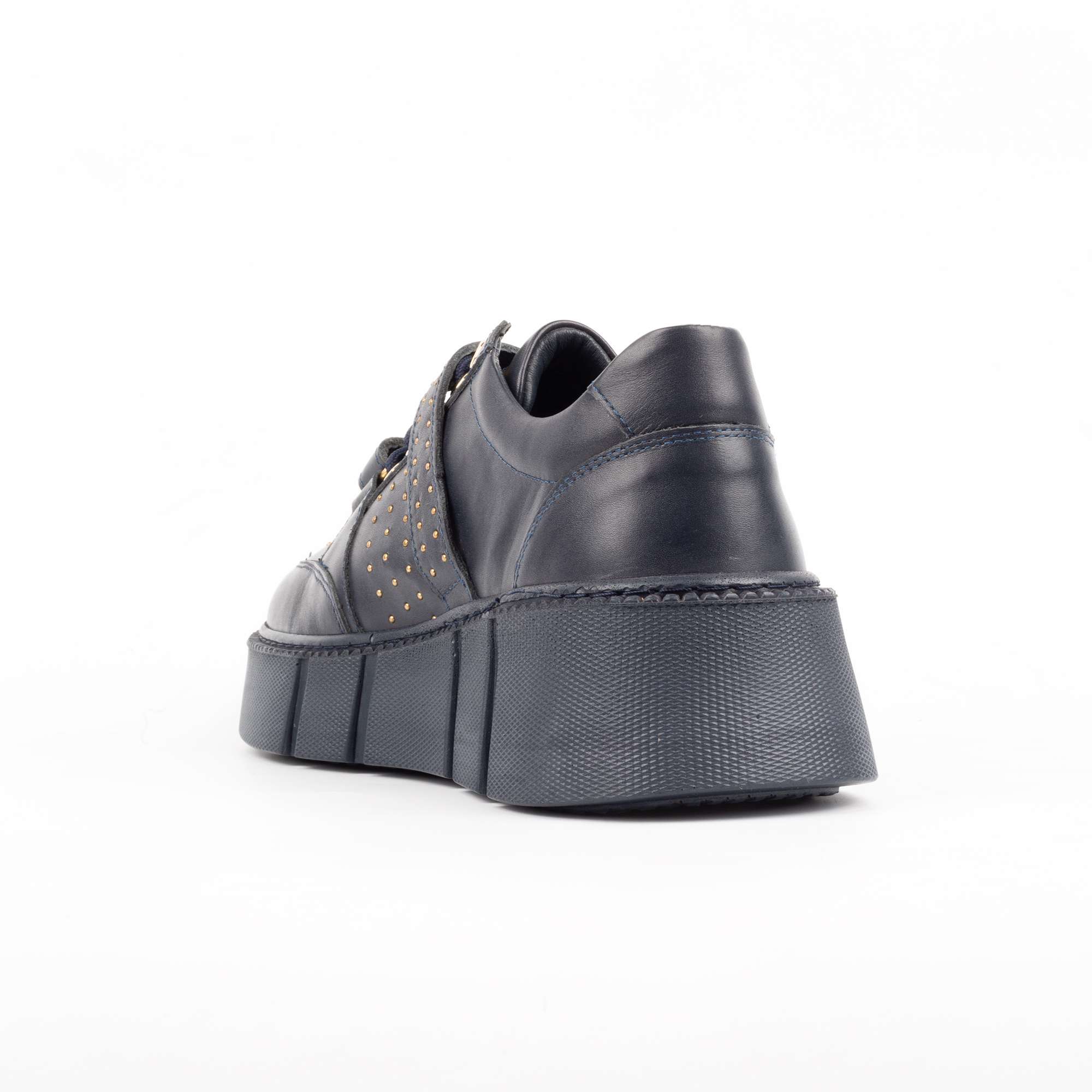 Navy Blue Platform Sneakers with Gold Buckles and Studs – Luxury Street Style Footwear (E17115) - Image 6