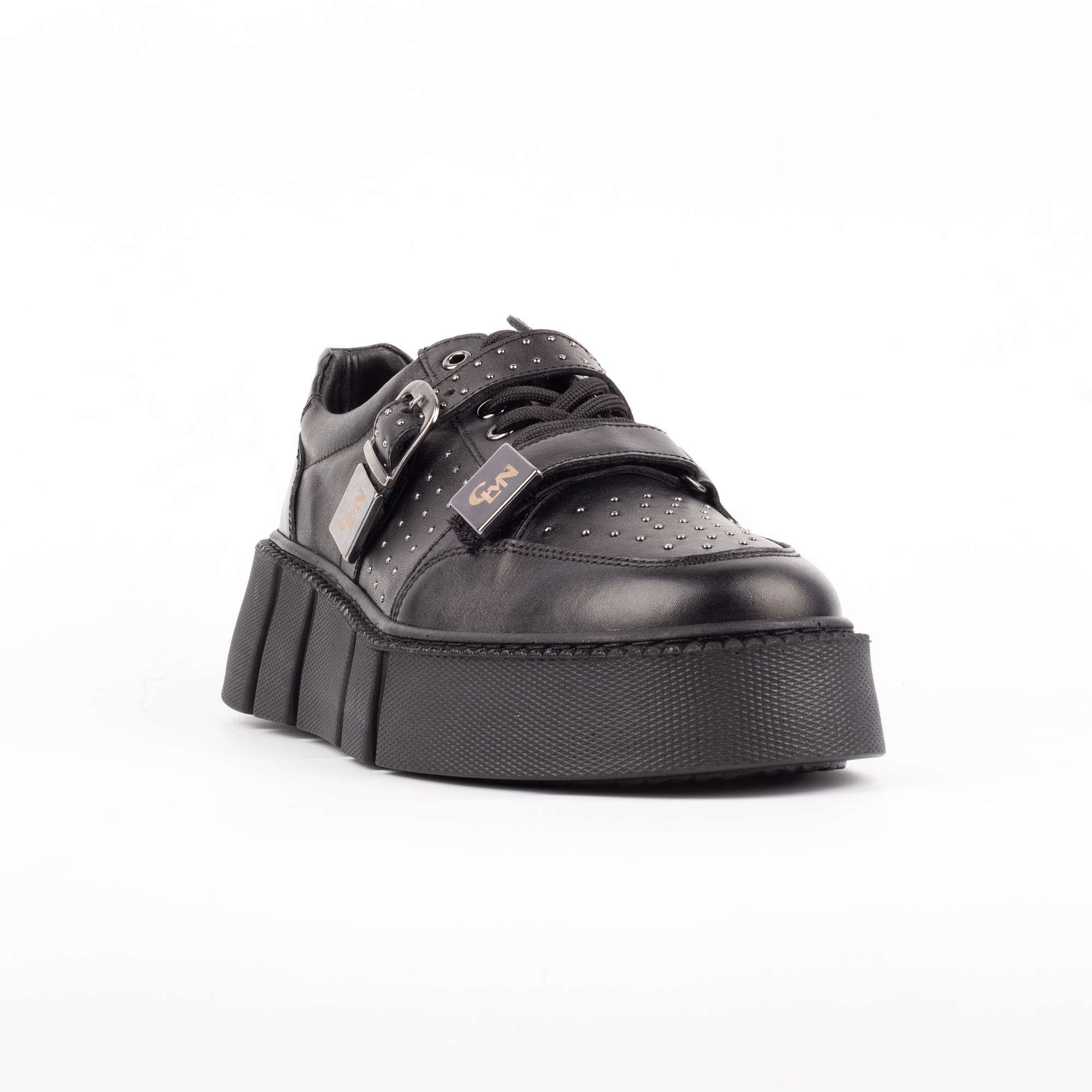 Black Platform Sneakers with Studs and Buckles – Bold & Edgy Footwear (E17115) - Image 4
