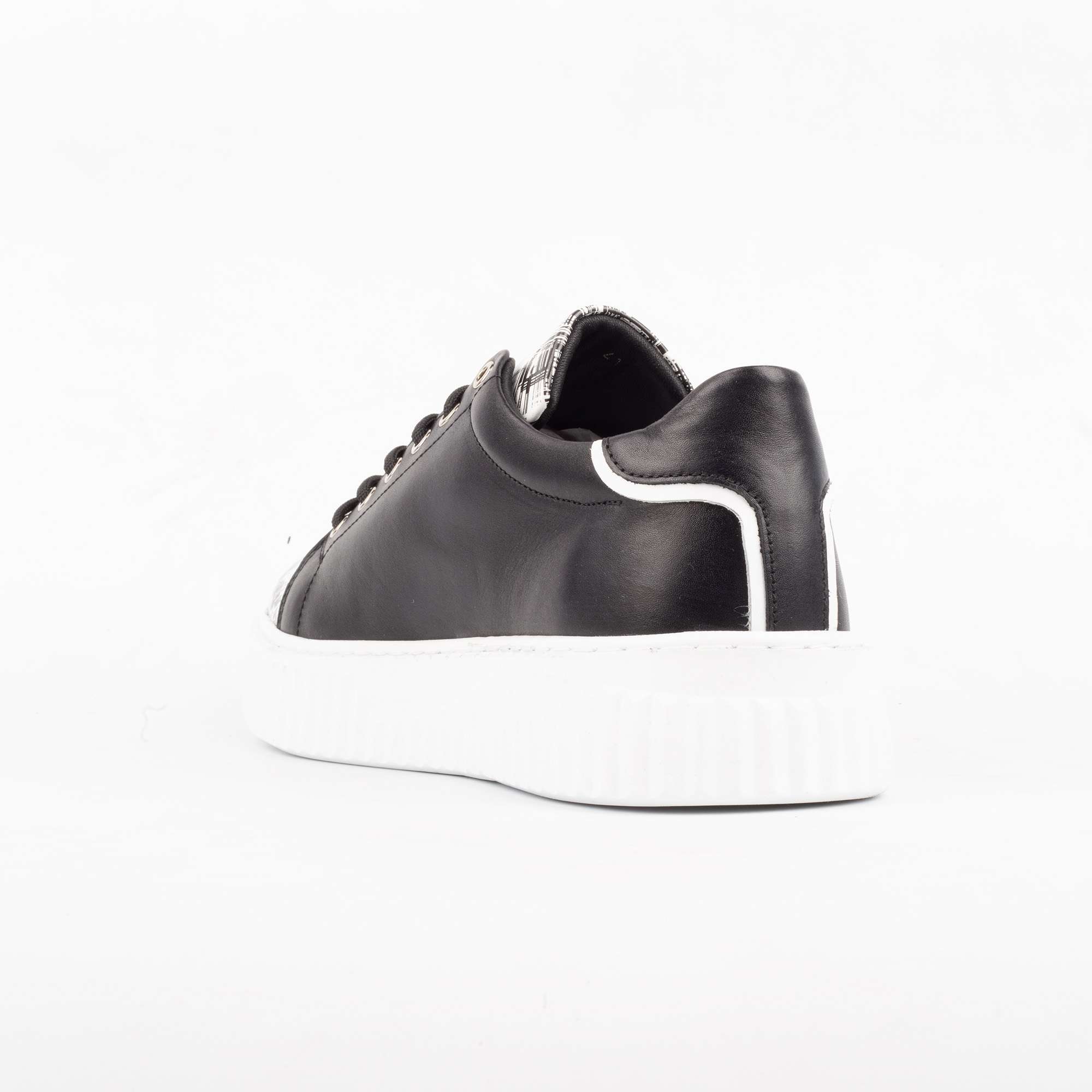 Black Leather Sneakers with Patterned Toe Cap – Stylish and Comfortable Footwear for Every Occasion (E17309) - Image 6