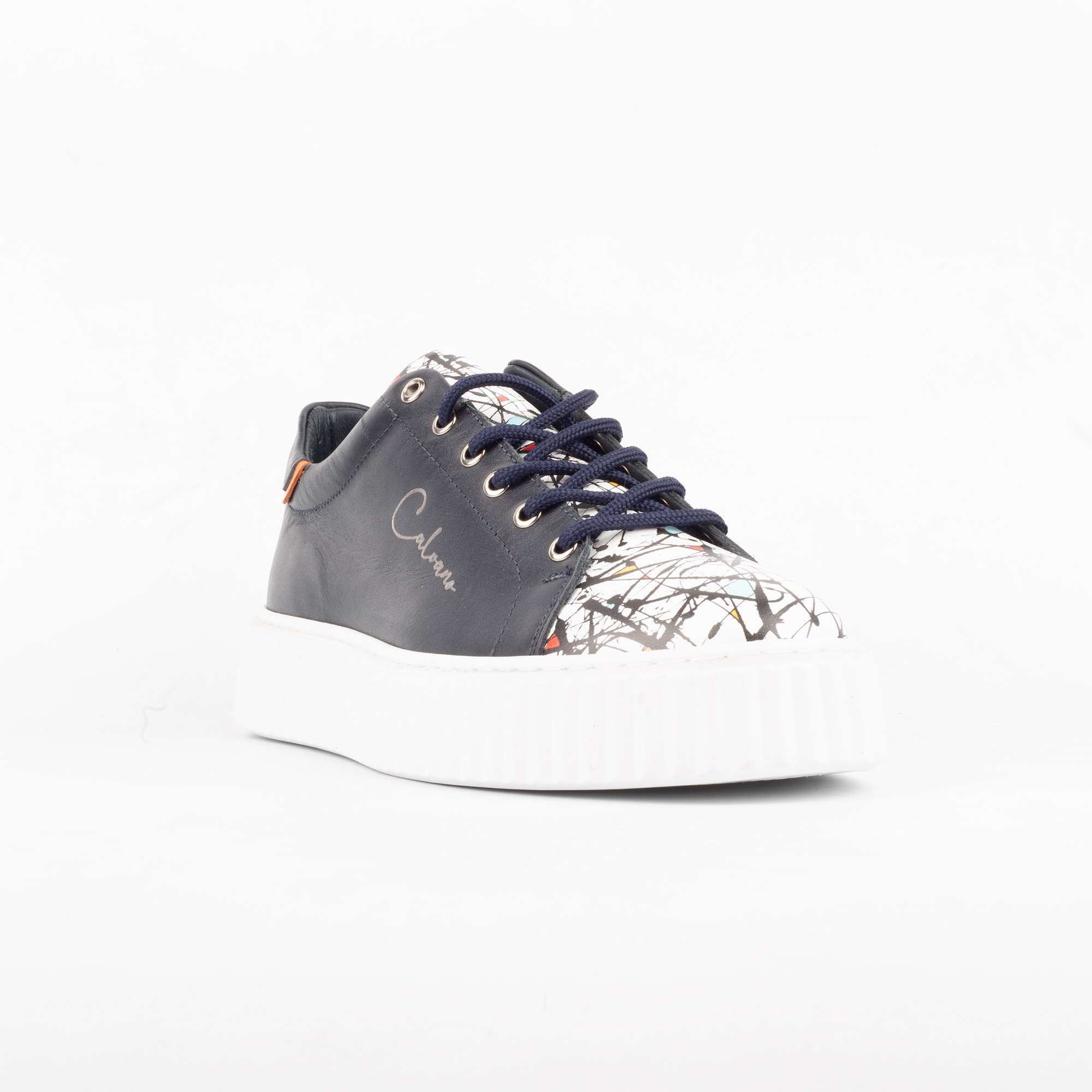 Navy Leather Sneakers with Abstract Print – Bold Style Meets Casual Comfort(E17309) - Image 4